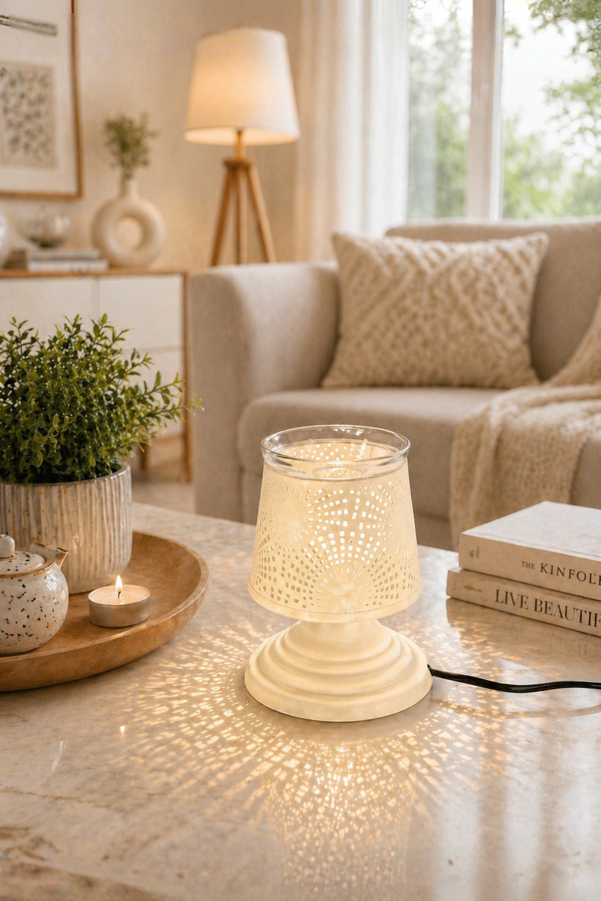 Metal Electric Aroma Diffuser Burner | Bulb Heat Oil Warmer Lamp | Fragrance Diffuser for Home, Office, Spa & Meditation | Free 10 ml Aroma Oil Included (Ivory)