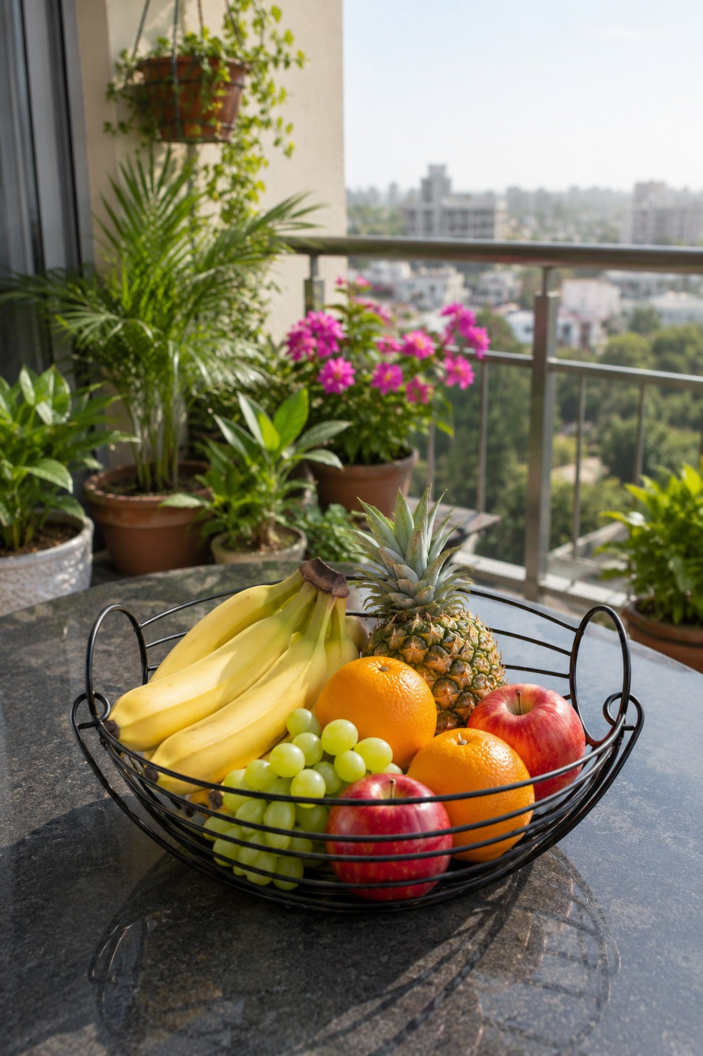 Modern Metal Fruit & Vegetable Basket | Large Round Wire Storage Basket with Handle | Kitchen & Dining Organizer
