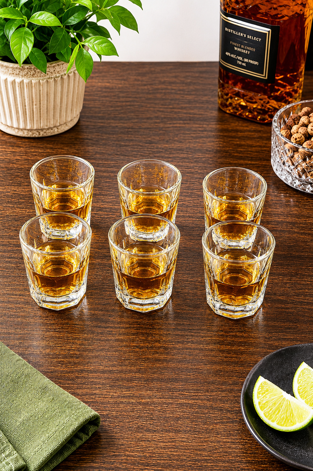 Premium Shot Glass Set with Decorative Storage Tray | 6 Heavy Base Shot Glasses for Whiskey, Tequila, Vodka, Rum & Espresso Shots | Crystal Clear Glass Drinkware Gift Set for Home Bar & Parties