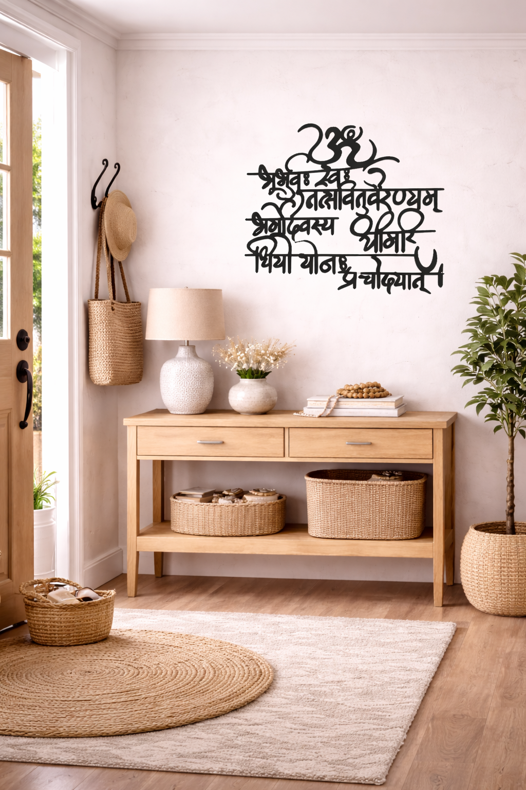 Premium Om Sanskrit Metal Wall Art | Spiritual Mantra Wall Hanging | Elegant Black Wall Décor for Living Room, Bedroom & पूजा Room | Modern Devotional Home Accent