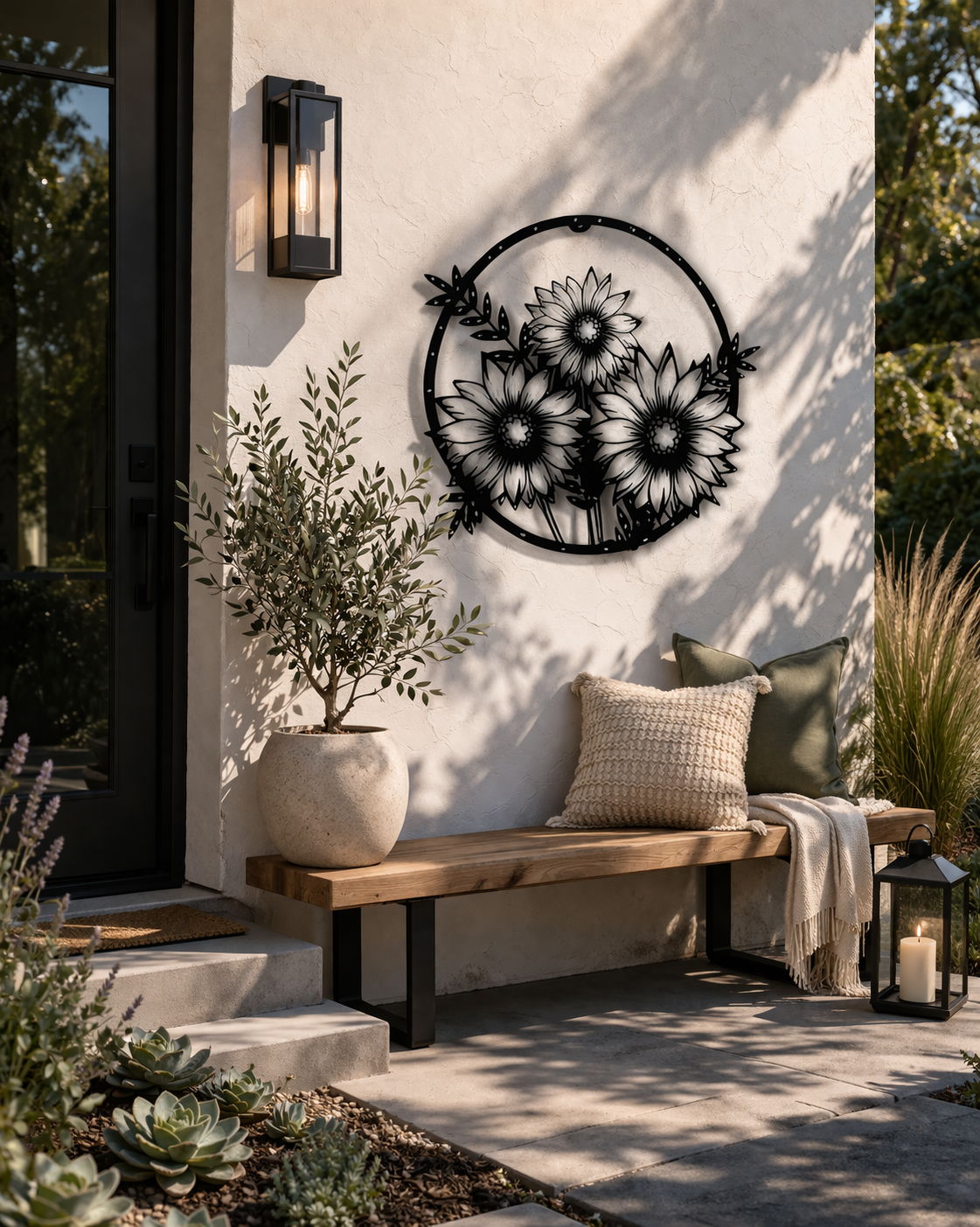 Premium Floral Metal Wall Art | Round Black Daisy Flower Design Wall Decor | Laser Cut Iron Wall Hanging | Elegant Living Room Bedroom Dining Decoration | Modern Minimal Wall Accent