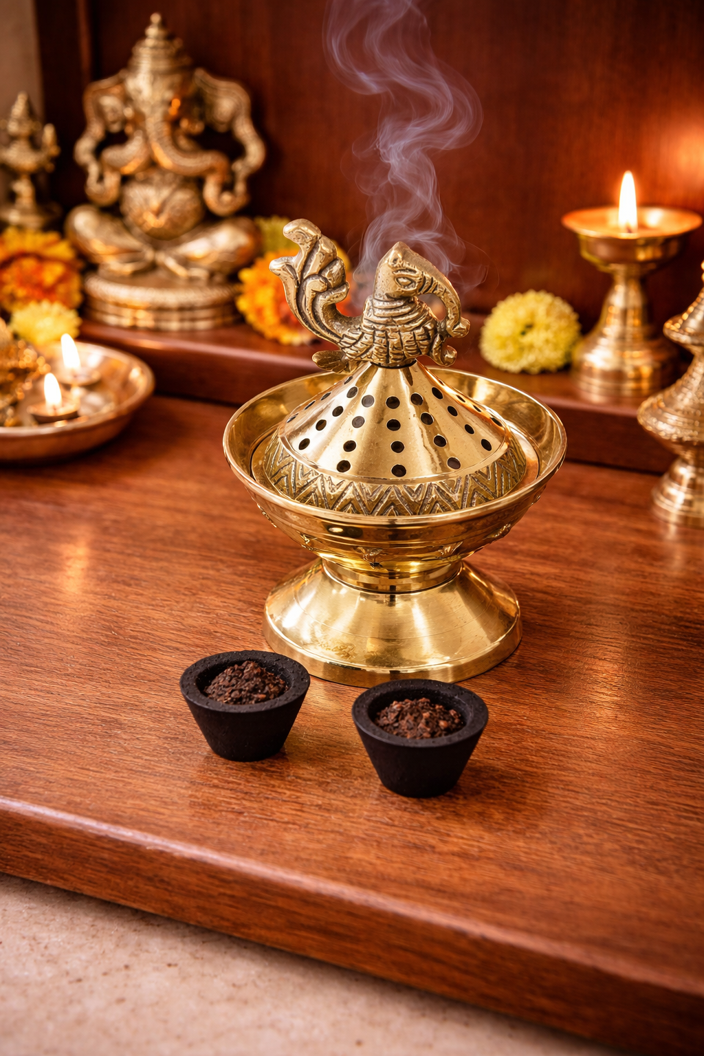 Brass Loban Incense Burner | Peacock Design Dhoop Dani Dhuni Sambrani Bakhoor Burner | Decorative Incense Holder for Home & Temple