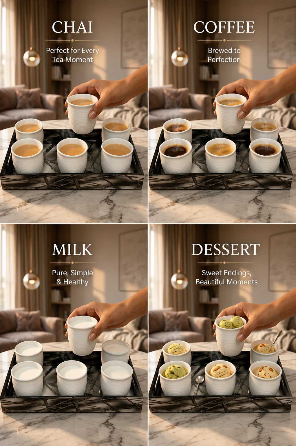 Premium 6 Ceramic Tea & Coffee Cup Set with Designer Serving Tray | White Ribbed Coffee Mug Set for Tea, Coffee, Milk & Desserts | Elegant Drinkware for Home, Office & Gifting