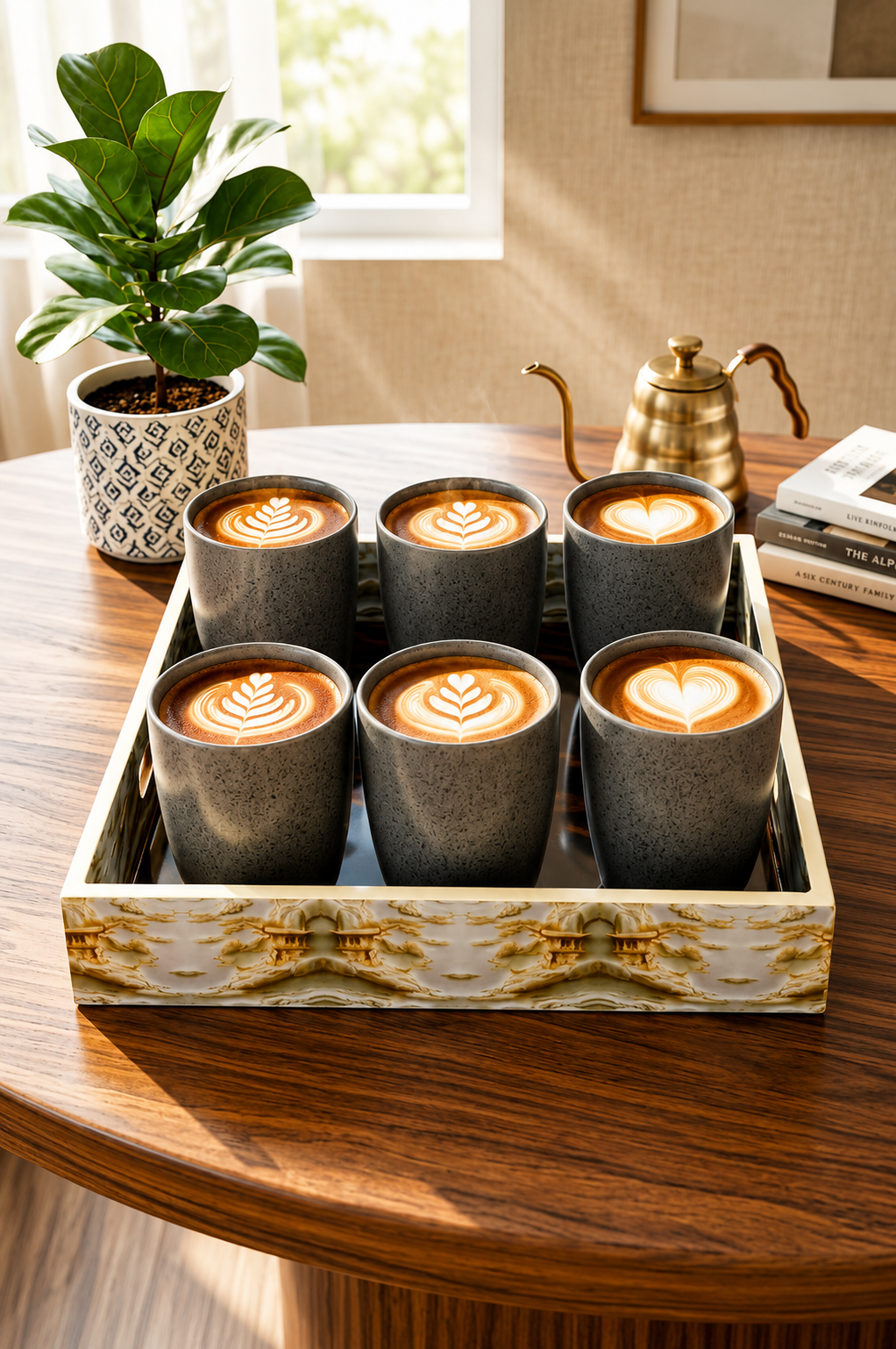 Premium 6 Ceramic Tea & Coffee Cup Set with Designer Serving Tray | Modern Stone Finish Coffee Mug Set | Multipurpose Drinkware for Tea, Coffee, Milk & Dessert | Home, Office & Gifting