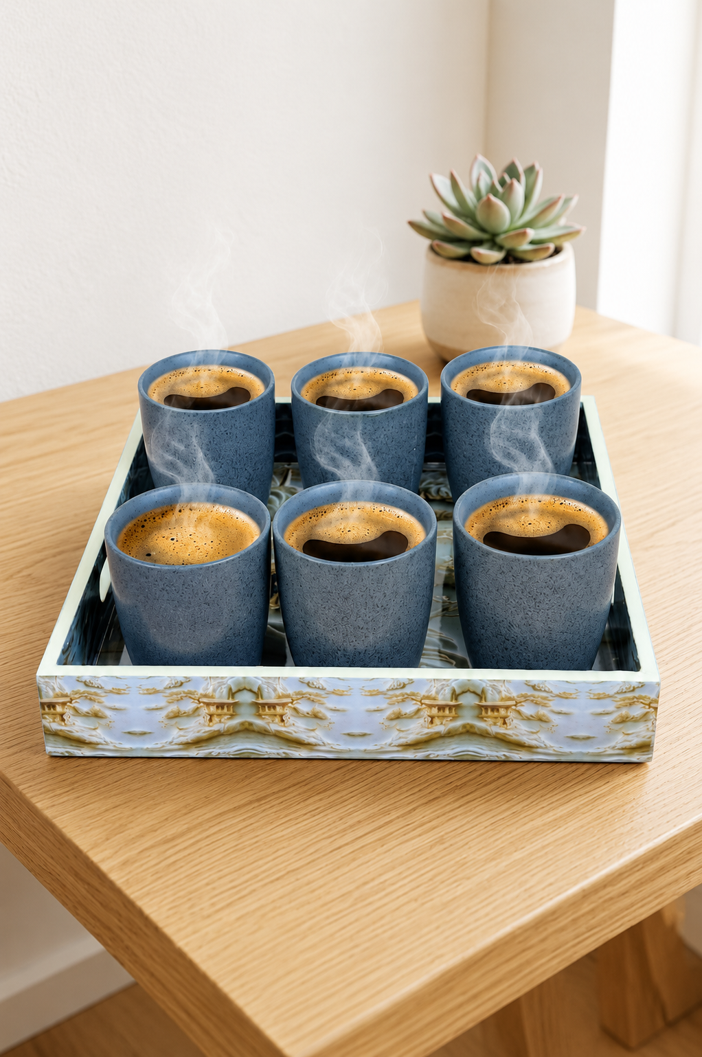 Premium 6 Ceramic Tea & Coffee Cup Set with Designer Serving Tray | Modern Stone Finish Coffee Mug Set | Multipurpose Drinkware for Tea, Coffee, Milk & Dessert | Home, Office & Gifting