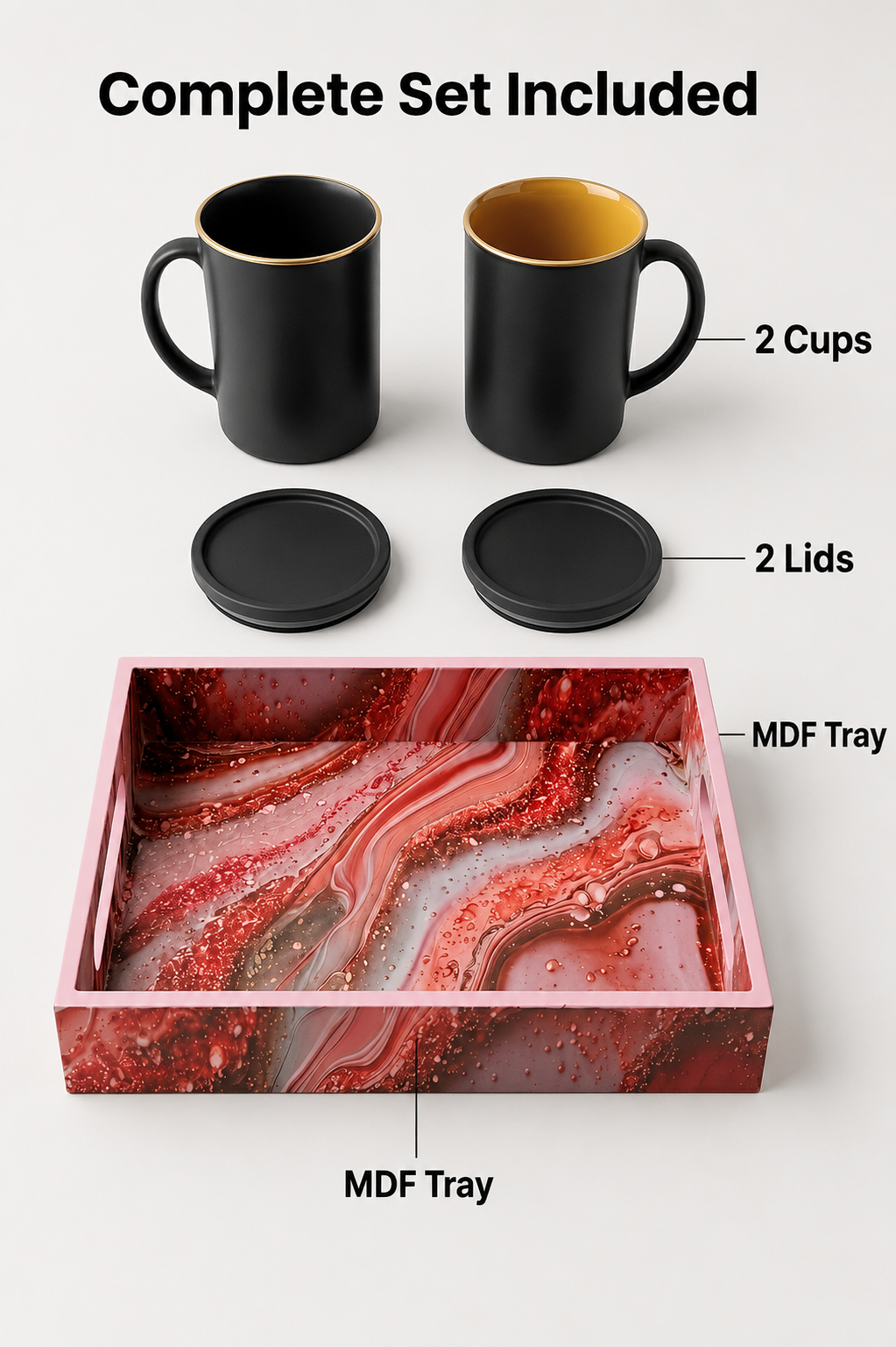 Premium 2 Ceramic Coffee Mug Set with Designer Serving Tray, Coasters & Ceramic Spoons | Matte Black Tea & Coffee Cup Set | Elegant Drinkware for Home, Office & Gifting