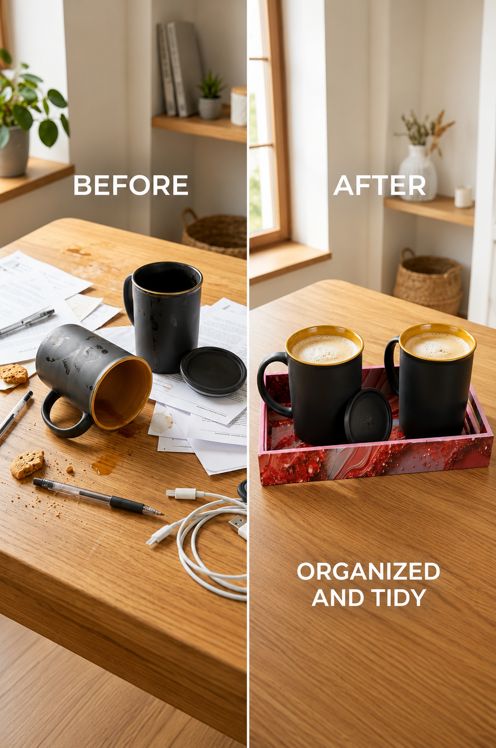 Premium 2 Ceramic Coffee Mug Set with Designer Serving Tray, Coasters & Ceramic Spoons | Matte Black Tea & Coffee Cup Set | Elegant Drinkware for Home, Office & Gifting