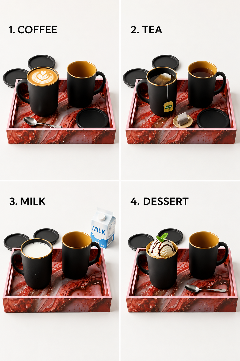 Premium 2 Ceramic Coffee Mug Set with Designer Serving Tray, Coasters & Ceramic Spoons | Matte Black Tea & Coffee Cup Set | Elegant Drinkware for Home, Office & Gifting