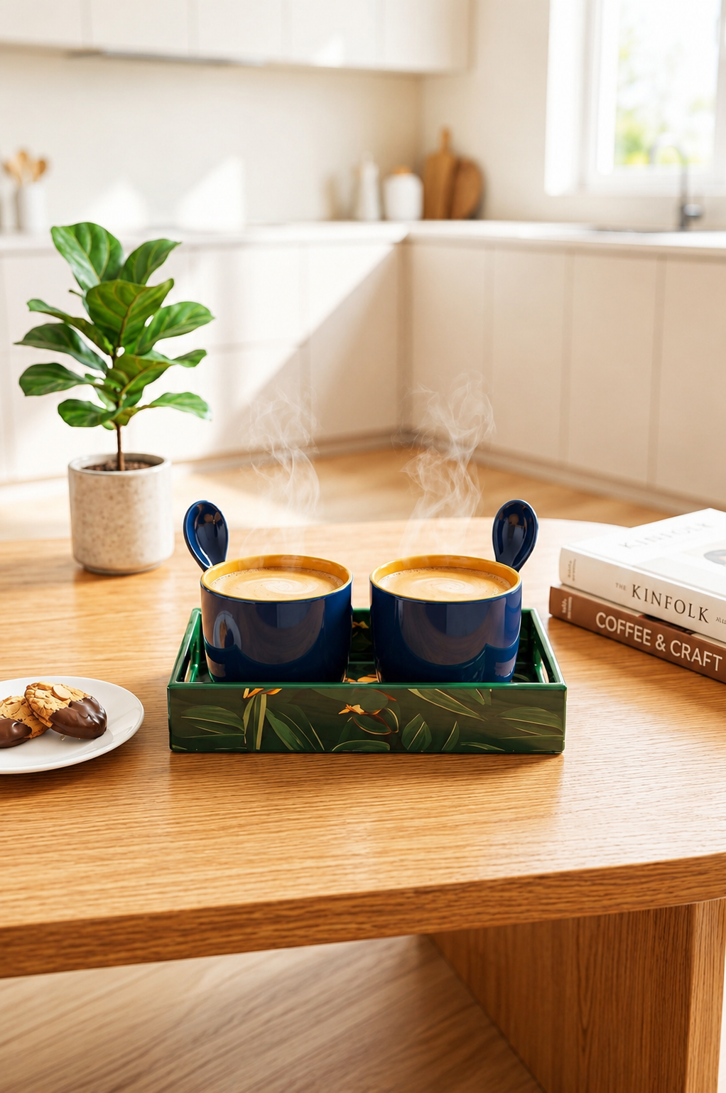 Premium 2 Ceramic Coffee Mug Set with Serving Tray, Coasters & Ceramic Spoons | Tea & Coffee Cup Gift Set | Elegant Drinkware for Home, Office & Gifting