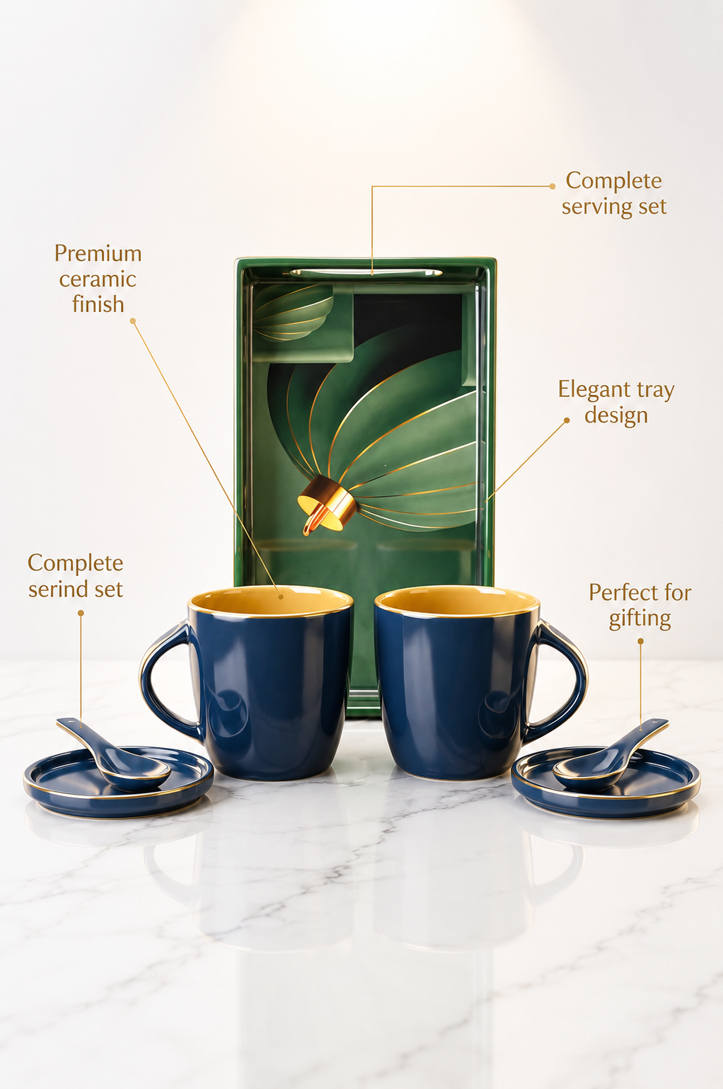 Premium 2 Ceramic Coffee Mug Set with Serving Tray, Coasters & Ceramic Spoons | Tea & Coffee Cup Gift Set | Elegant Drinkware for Home, Office & Gifting