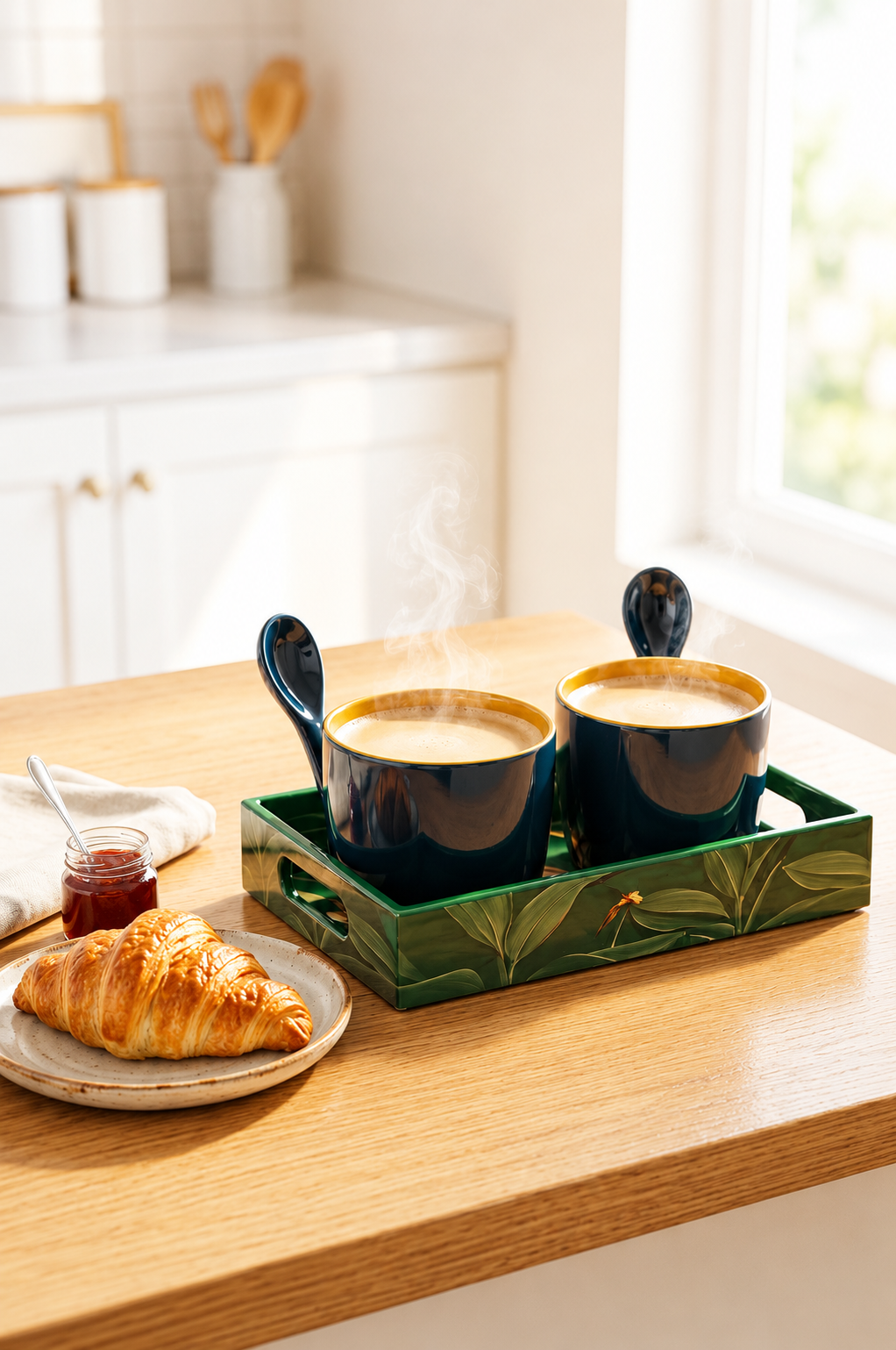 Premium 2 Ceramic Coffee Mug Set with Serving Tray, Coasters & Ceramic Spoons | Tea & Coffee Cup Gift Set | Elegant Drinkware for Home, Office & Gifting