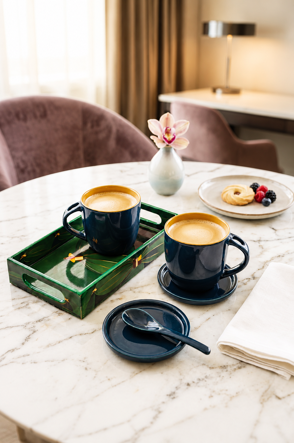 Premium 2 Ceramic Coffee Mug Set with Serving Tray, Coasters & Ceramic Spoons | Tea & Coffee Cup Gift Set | Elegant Drinkware for Home, Office & Gifting