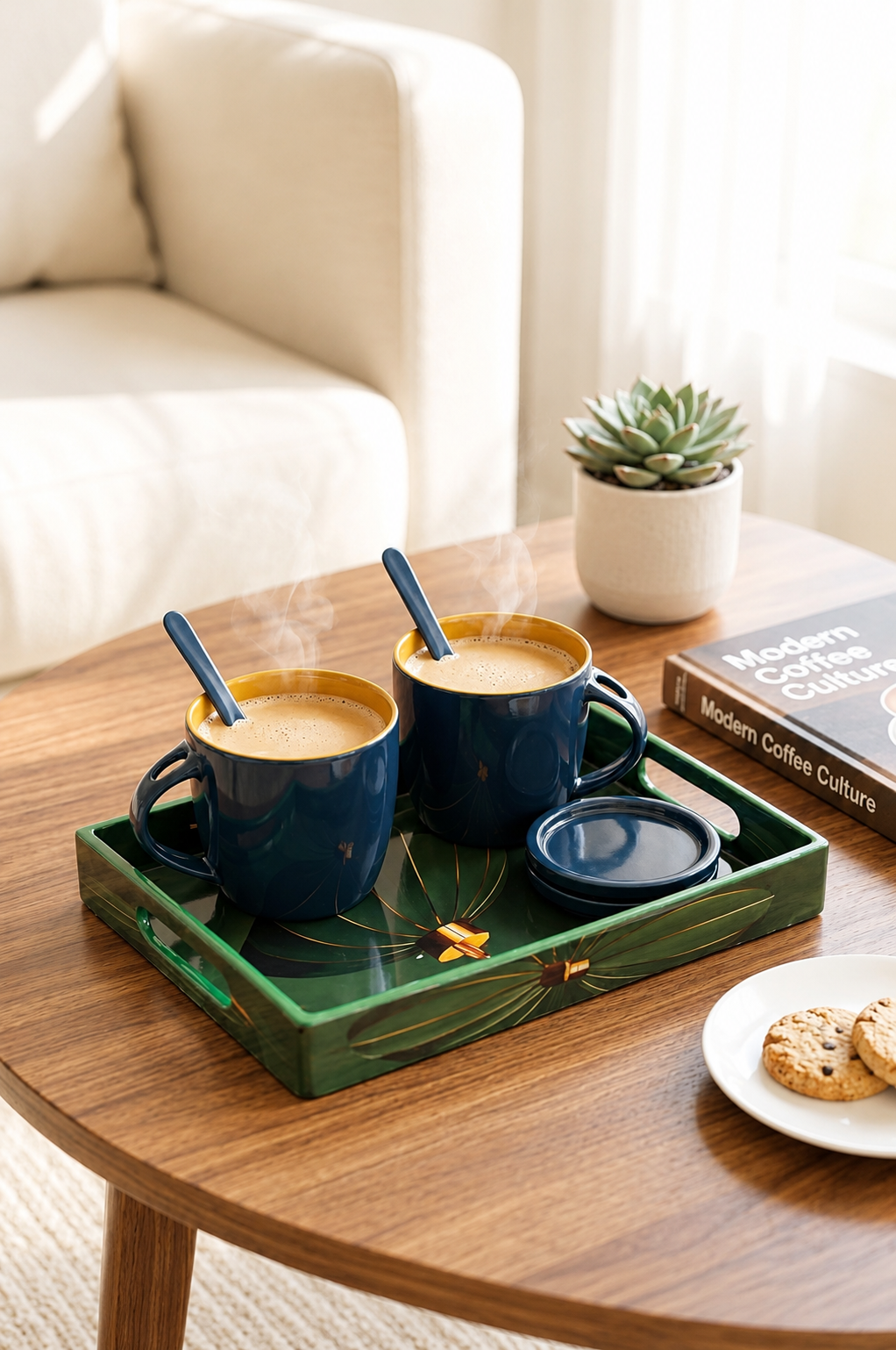 Premium 2 Ceramic Coffee Mug Set with Serving Tray, Coasters & Ceramic Spoons | Tea & Coffee Cup Gift Set | Elegant Drinkware for Home, Office & Gifting