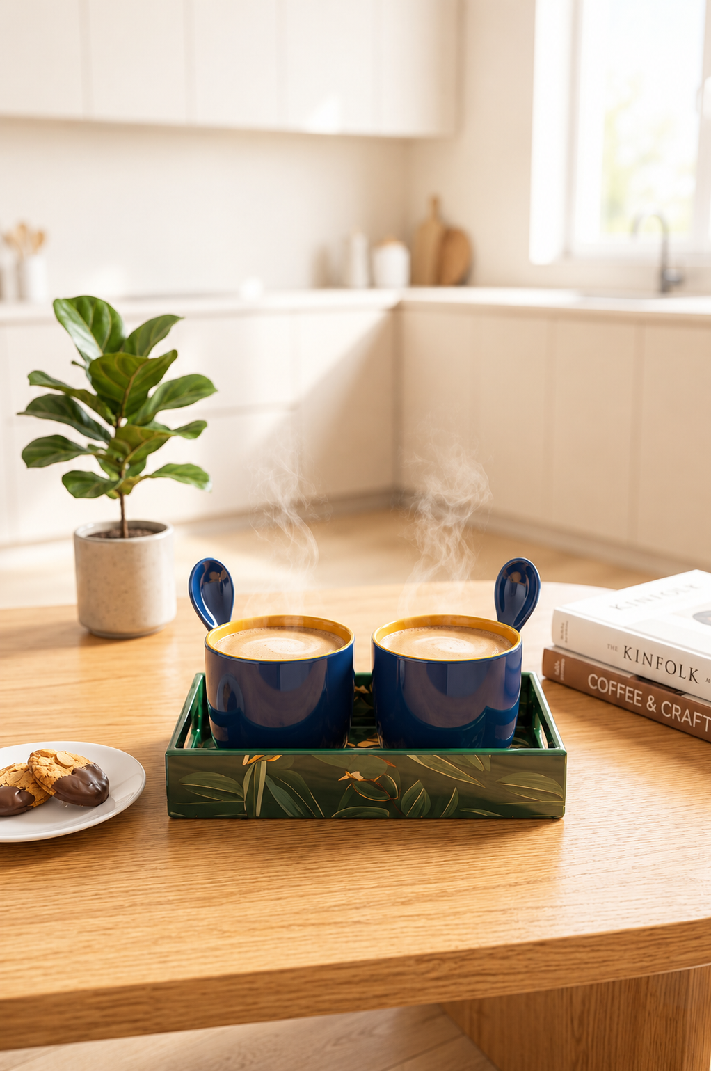 Premium 2 Ceramic Coffee Mug Set with Serving Tray, Coasters & Ceramic Spoons | Tea & Coffee Cup Gift Set | Elegant Drinkware for Home, Office & Gifting