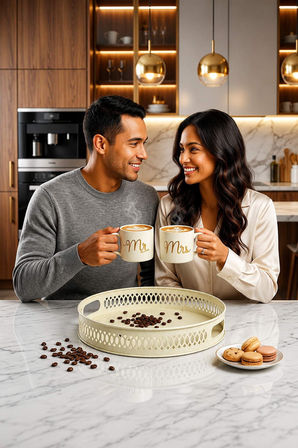 Premium Mr & Mrs Ceramic Coffee Mug Set with Decorative Metal Serving Tray | Couple Coffee Cup Set for Tea, Coffee & Hot Beverages | Elegant Gift Set for Wedding, Anniversary & Home Décor
