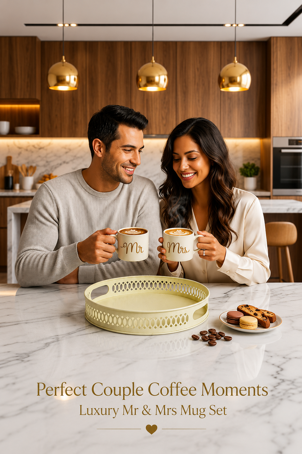 Premium Mr & Mrs Ceramic Coffee Mug Set with Decorative Metal Serving Tray | Couple Coffee Cup Set for Tea, Coffee & Hot Beverages | Elegant Gift Set for Wedding, Anniversary & Home Décor