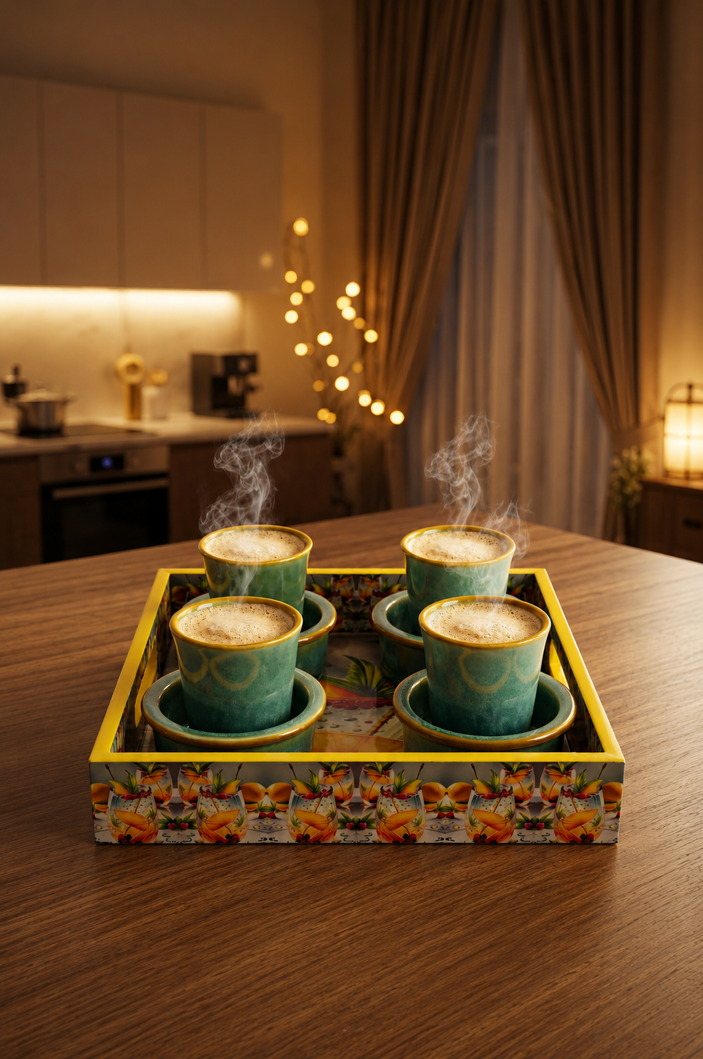 Premium 4 Ceramic South Indian Filter Coffee Cup Set with Designer Serving Tray | Traditional Coffee Tumbler Set for Espresso, Tea & Coffee | Elegant Drinkware for Home, Office & Gifting