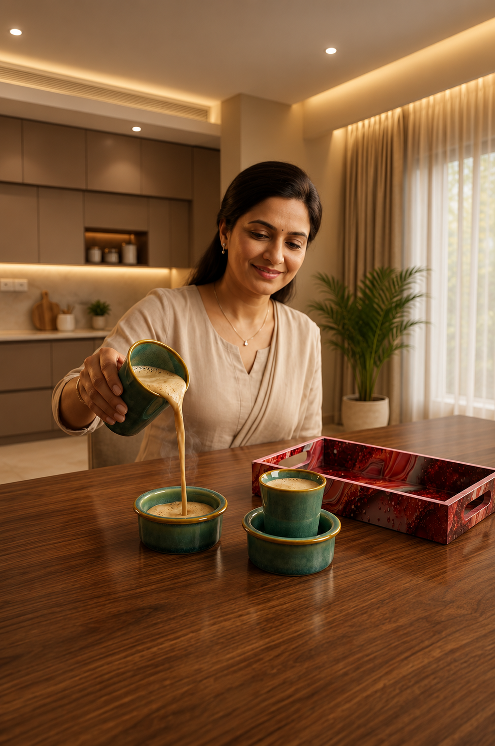Premium 2 Ceramic South Indian Filter Coffee Cup Set with Designer Serving Tray | Traditional Coffee Tumbler Set for Tea, Espresso & Coffee | Elegant Drinkware for Home, Office & Gifting