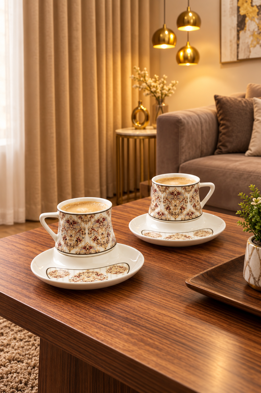 Premium Ceramic Tea & Coffee Cup Set with Matching Snack Plates (2 Cups + 2 Plates) | Luxury Floral Coffee Mug Gift Set in Premium Gift Box | Elegant Drinkware for Home & Gifting