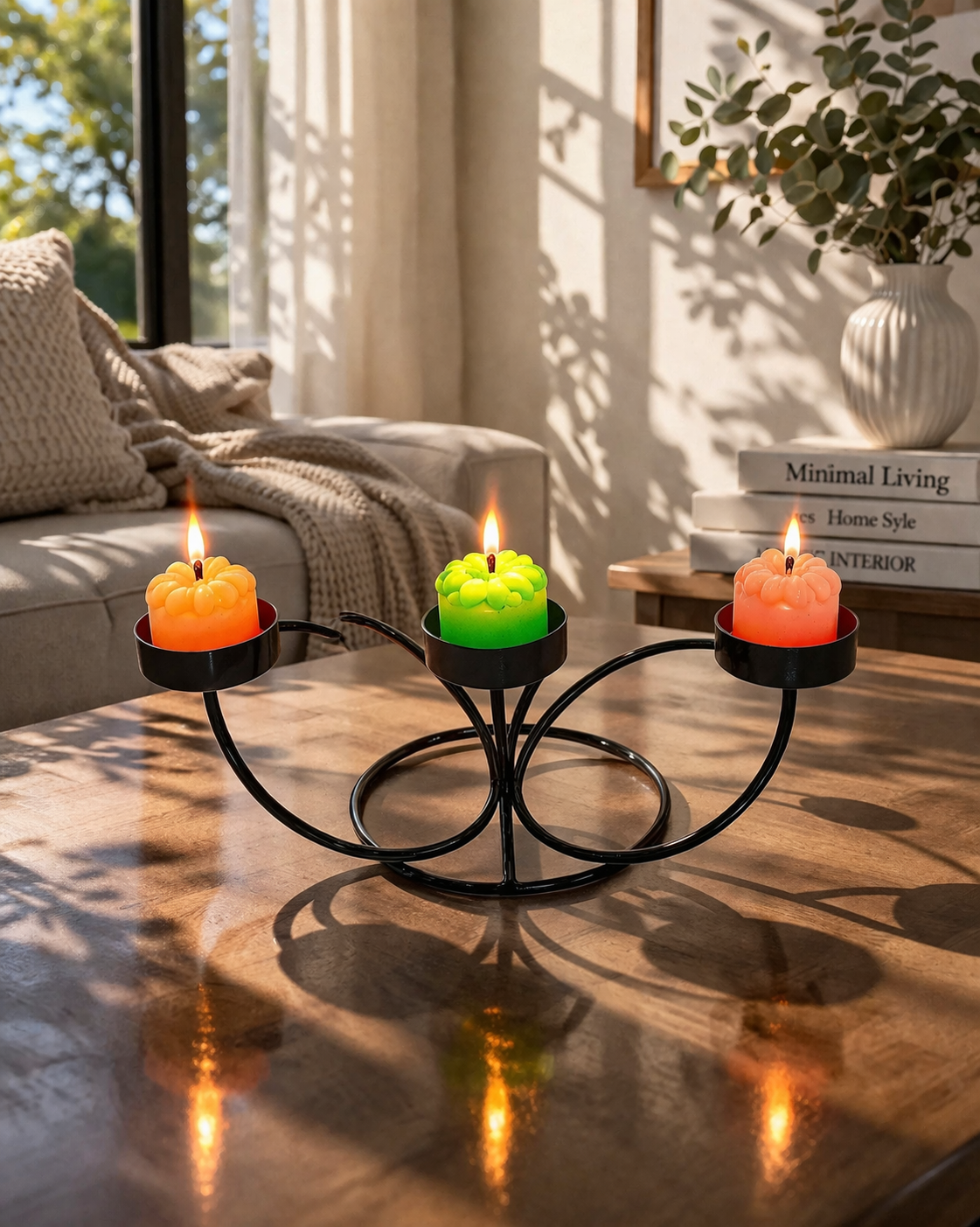Modern Metal Tea Light Candle Holder | 3 Cup Butterfly Loop Design Candle Stand | Decorative Table Centerpiece for Home & Festive Décor