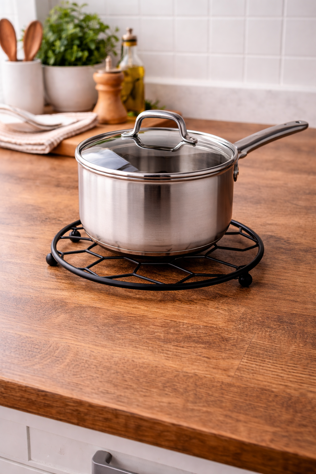 Modern Metal Trivet | Honeycomb Design Heat Resistant Pot Stand | Kitchen Countertop & Dining Table Protector