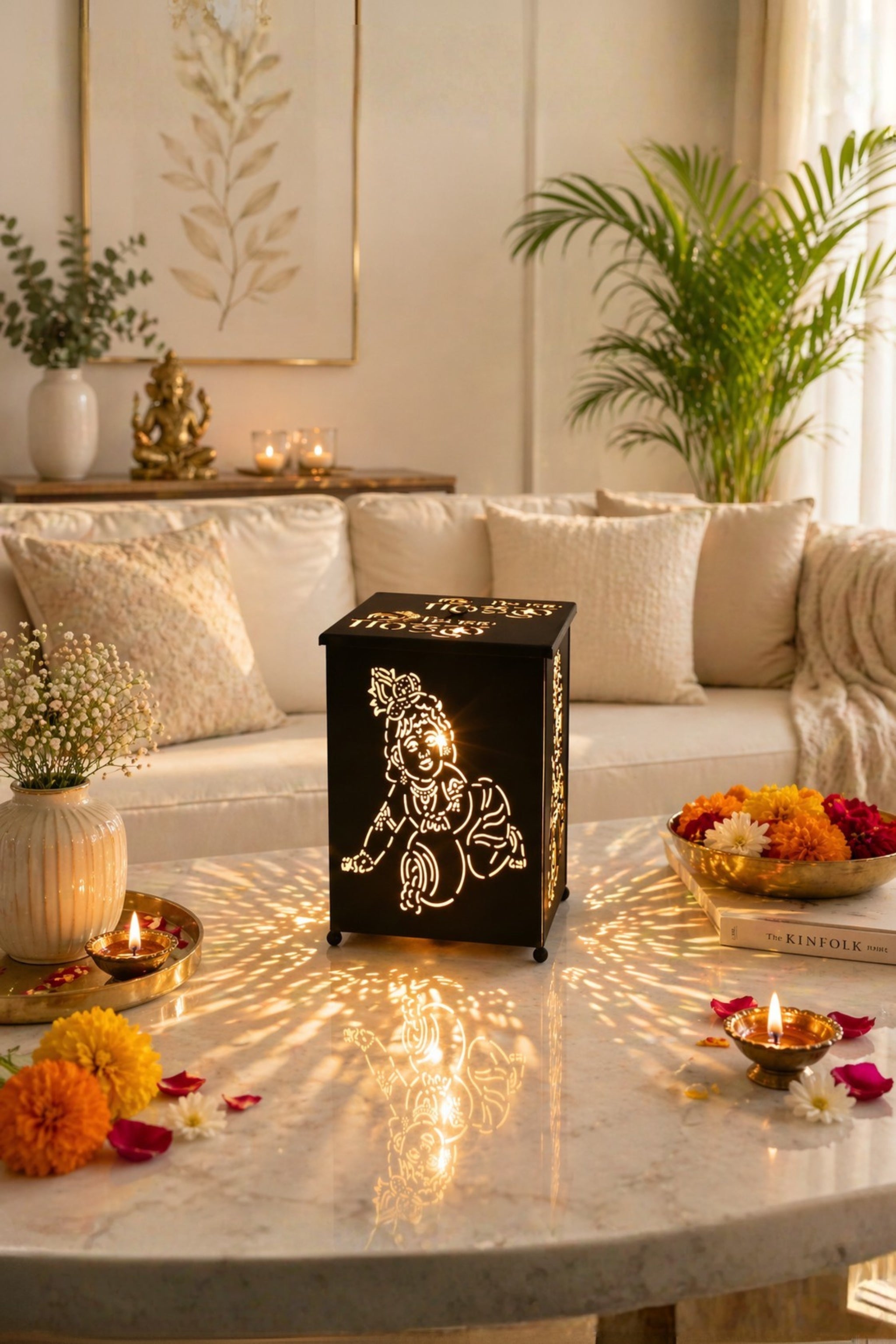 Bal Krishna LED Shadow Lamp with Cutwork Design | Decorative Spiritual Night Light for Temple, Pooja Room & Home Decor | Metal Lamp for Janmashtami, Diwali & Religious Gifting