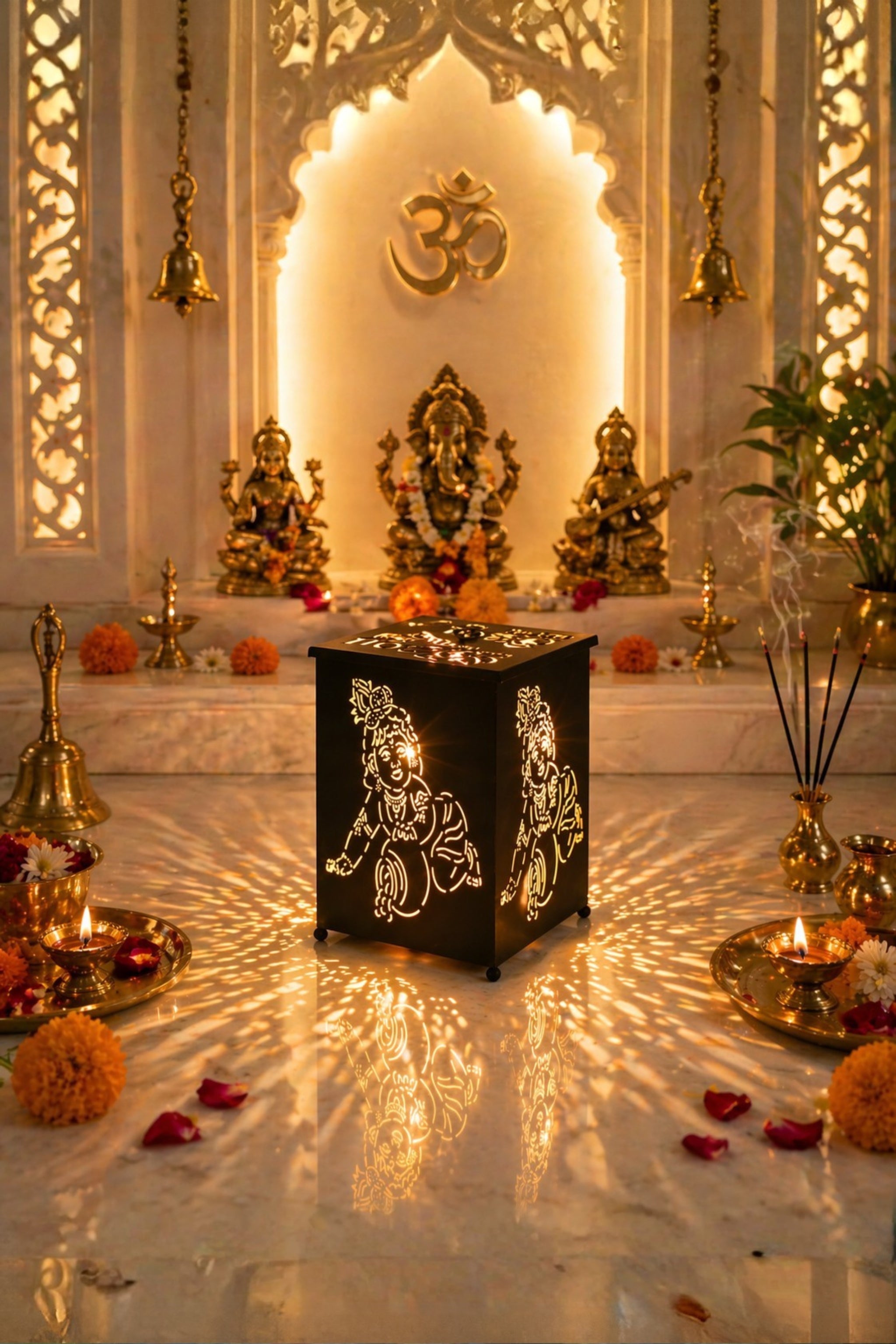Bal Krishna LED Shadow Lamp with Cutwork Design | Decorative Spiritual Night Light for Temple, Pooja Room & Home Decor | Metal Lamp for Janmashtami, Diwali & Religious Gifting