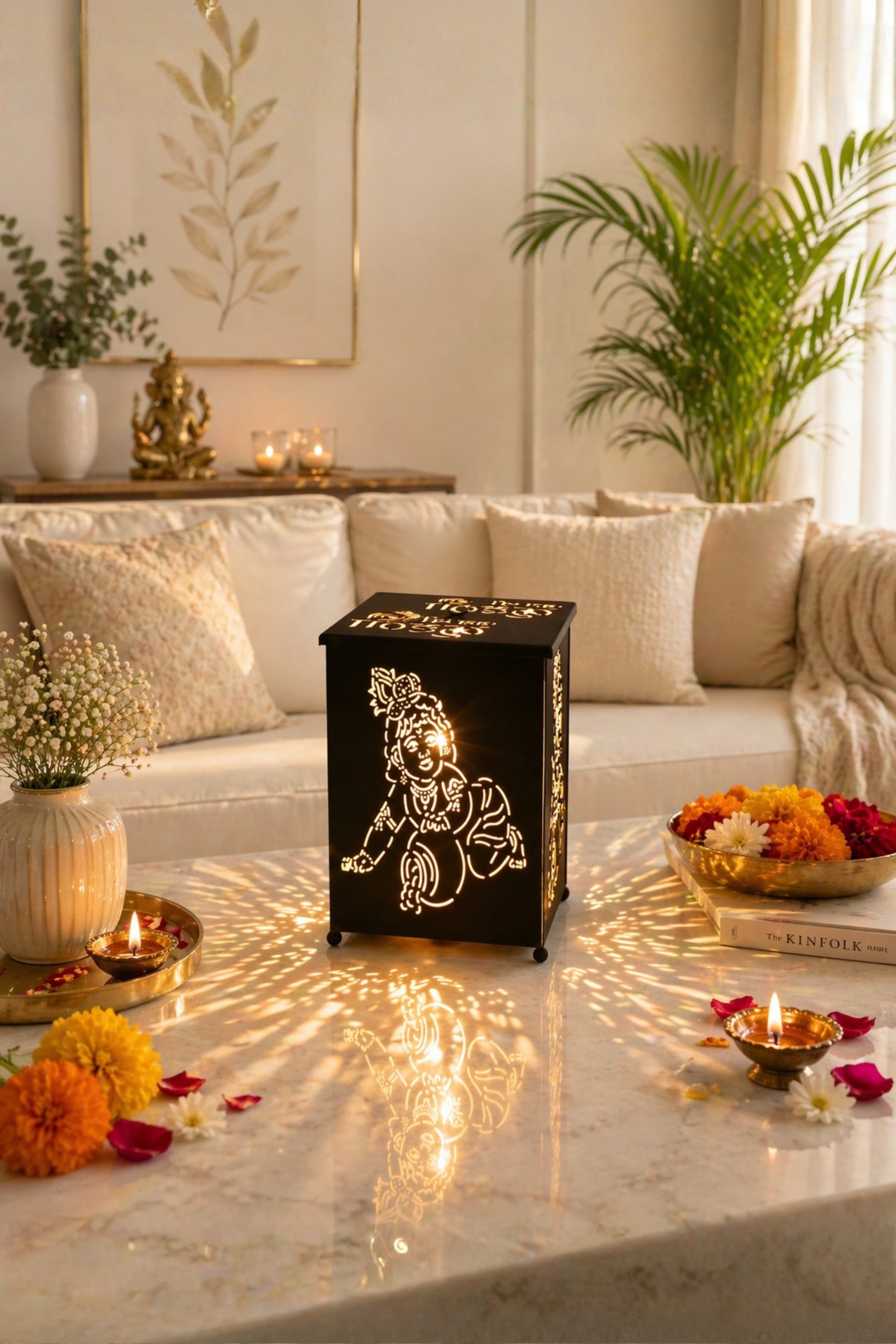 Bal Krishna LED Shadow Lamp with Cutwork Design | Decorative Spiritual Night Light for Temple, Pooja Room & Home Decor | Metal Lamp for Janmashtami, Diwali & Religious Gifting