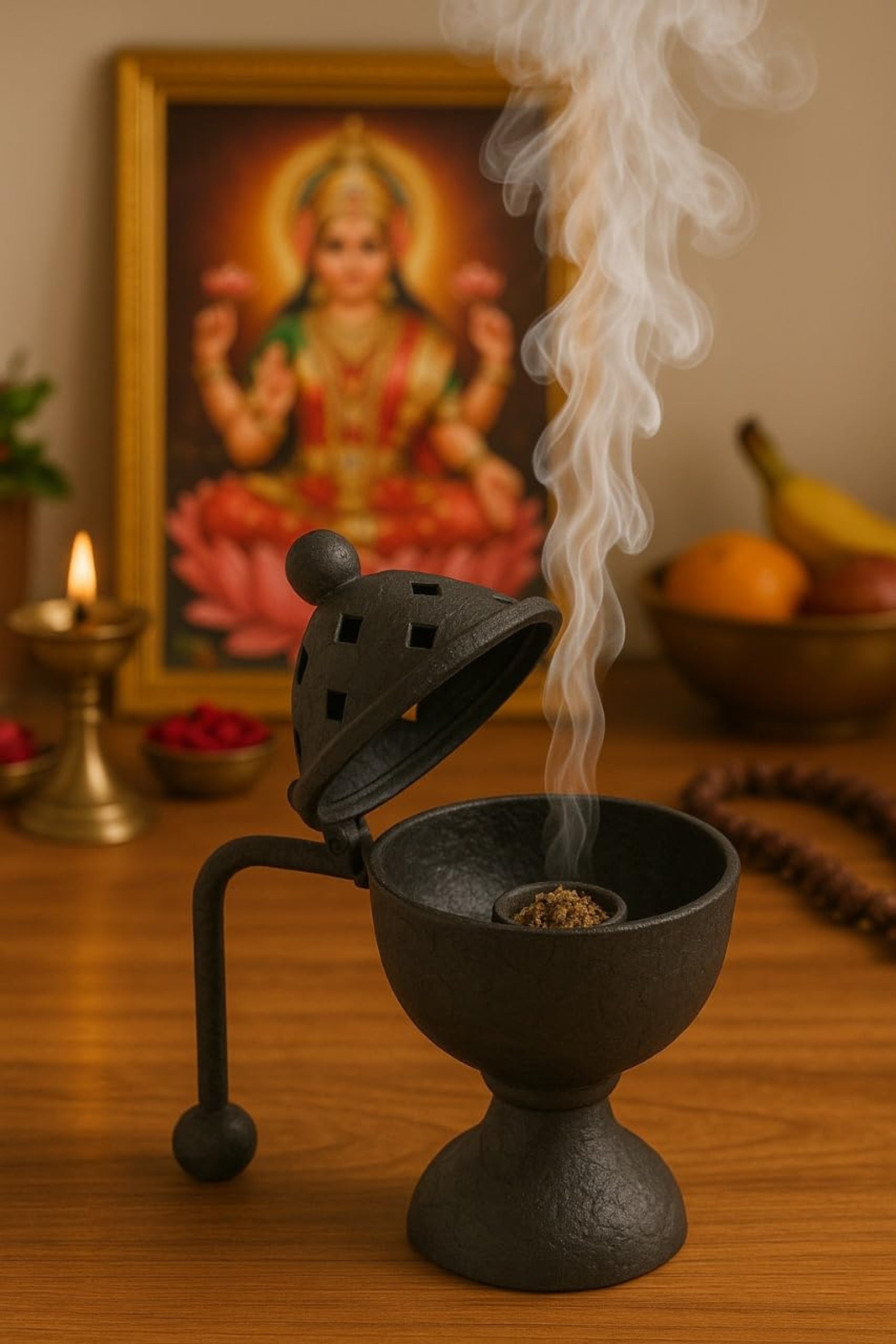 Metal Dhoop Dani with Lid for Pooja, Loban & Sambrani Burning | Covered Incense Burner for Home Temple, Havan & Meditation | Traditional Vastu Decor & Festive Gift Item