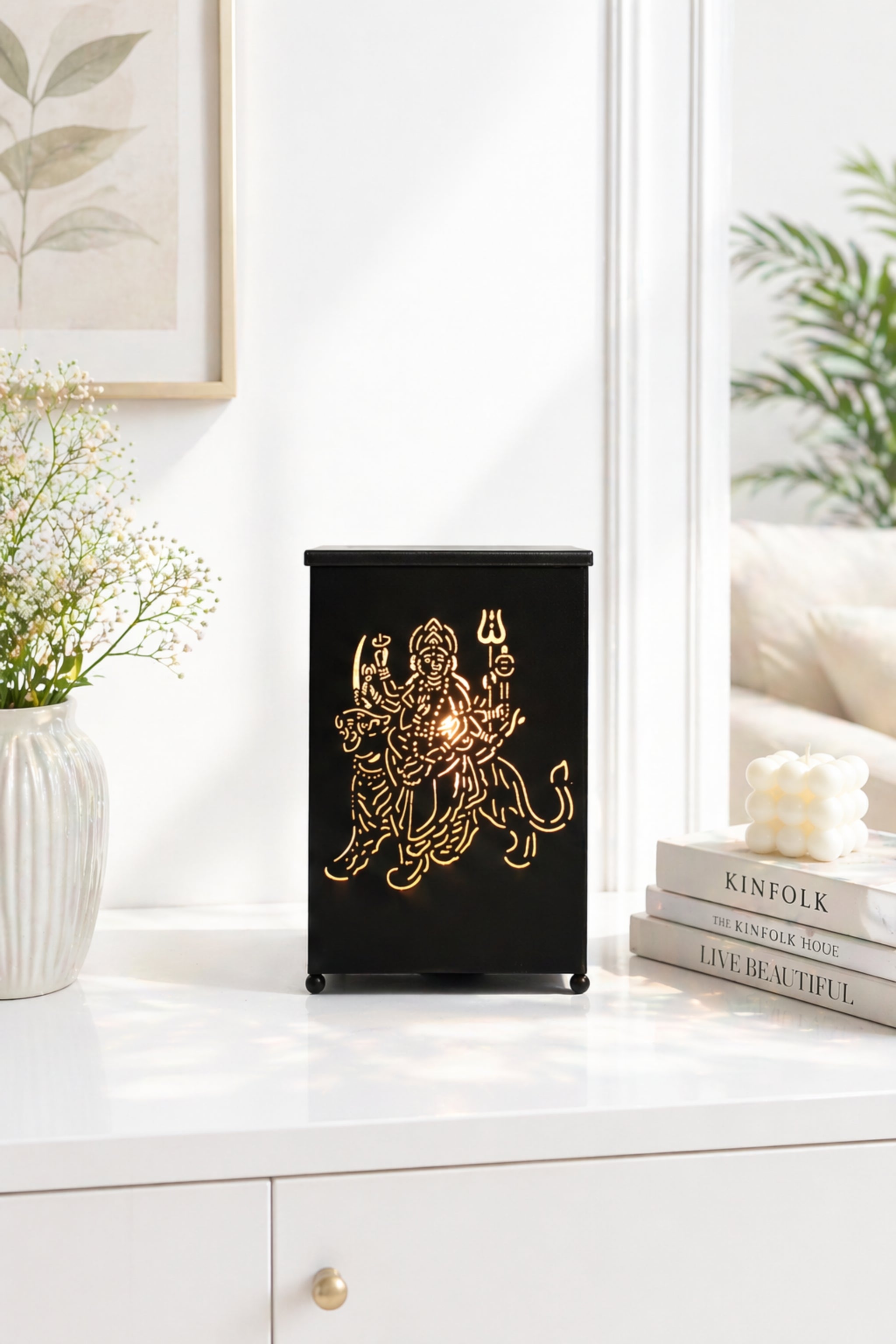 Maa Durga LED Shadow Lamp with Cutwork Design | Decorative Spiritual Night Light for Temple, Pooja Room & Home Decor | Metal Lamp for Navratri, Diwali & Religious Gifting
