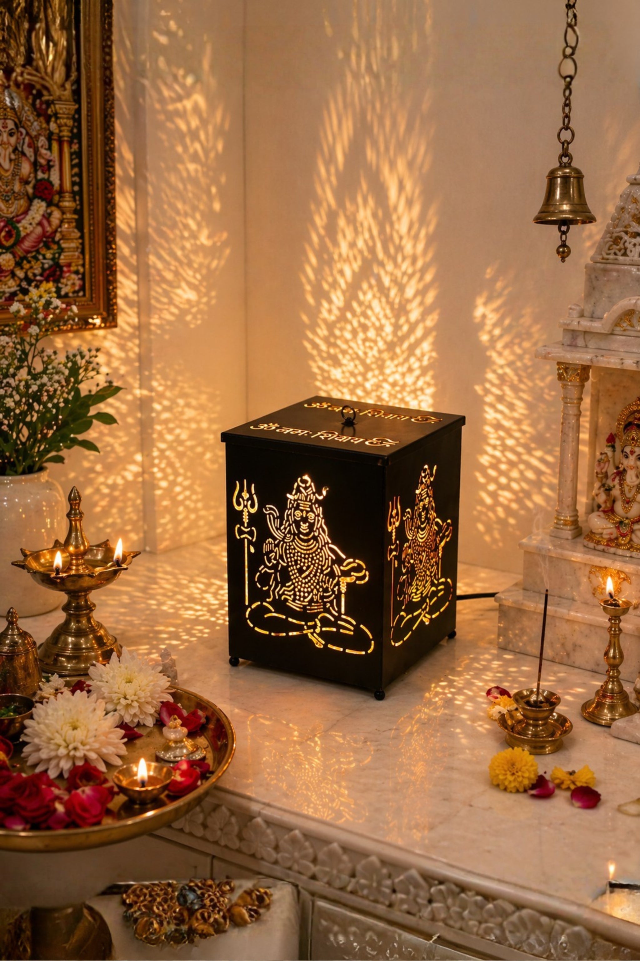 Lord Shiva LED Shadow Lamp with Om Namah Shivay Cutwork Design | Spiritual Night Light for Temple, Pooja Room & Home Decor | Metal Lamp for Diwali, Meditation & Gifting