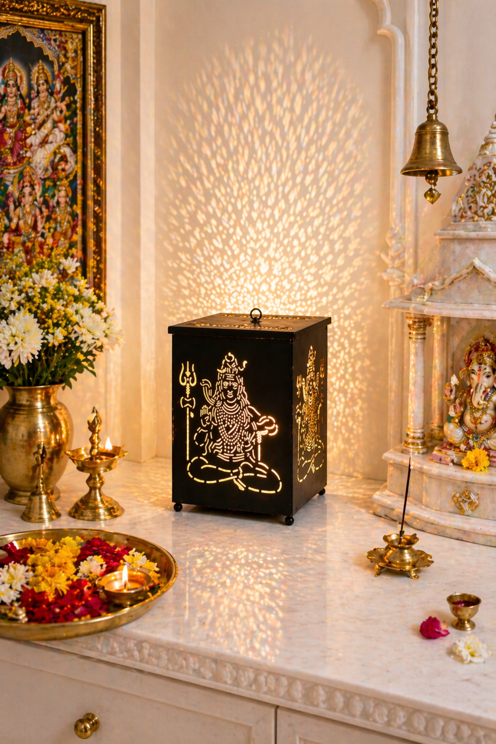Lord Shiva LED Shadow Lamp with Om Namah Shivay Cutwork Design | Spiritual Night Light for Temple, Pooja Room & Home Decor | Metal Lamp for Diwali, Meditation & Gifting