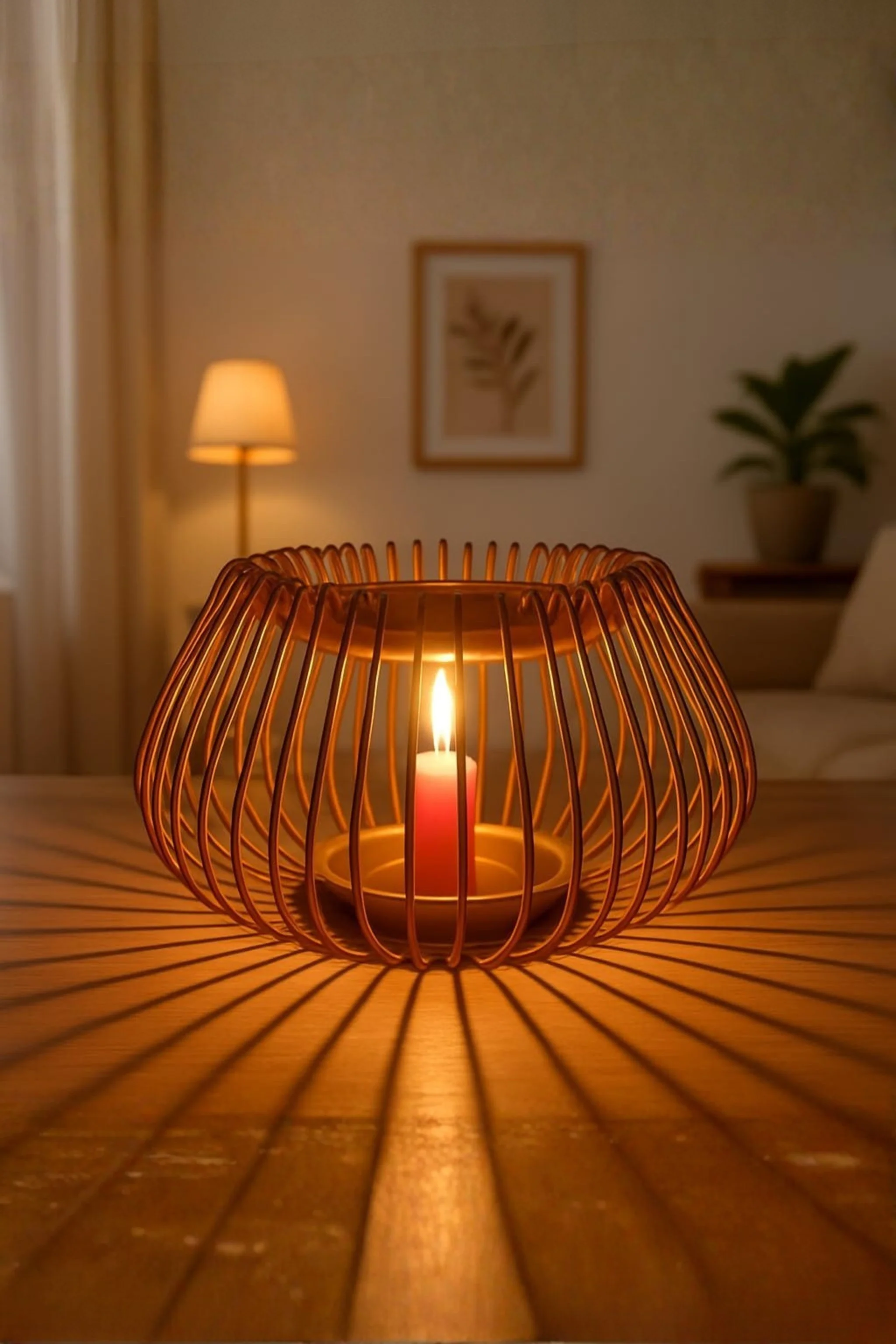 Modern Gold Wire Tea Light Aroma Diffuser With Metal Bowl | Candle Essential Oil Burner For Home, Spa & Bedroom | Includes Free 10ml Aroma Oil & 2 Tea Light Candles