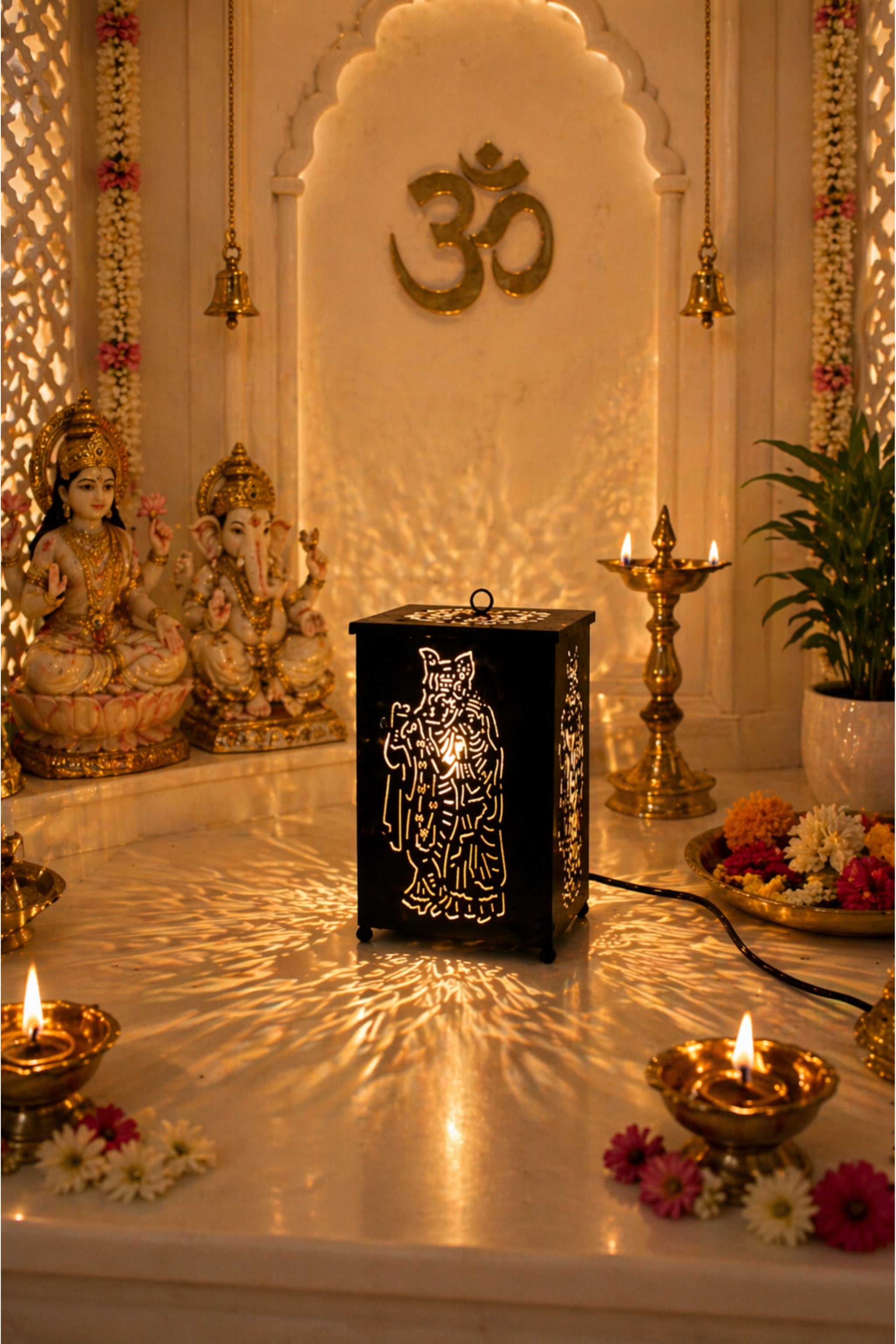 Radha Krishna LED Shadow Lamp with Cutwork Design | Decorative Spiritual Night Light for Bedroom, Temple & Home Decor | Metal Lamp for Diwali, Meditation & Gifting