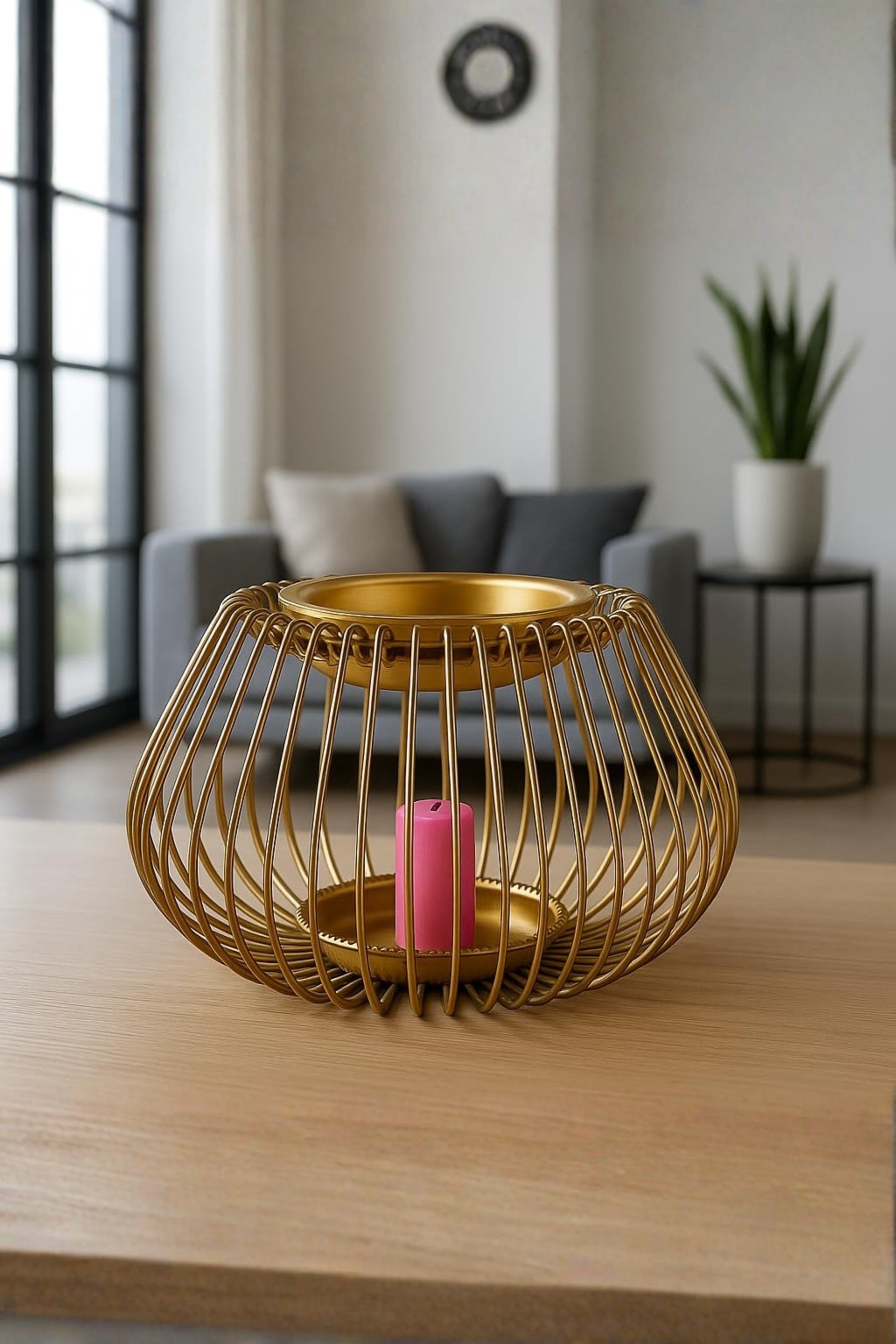 Modern Wire Frame Tealight Holder | Metal Candle Stand with Geometric Shadow Effect for Home Décor