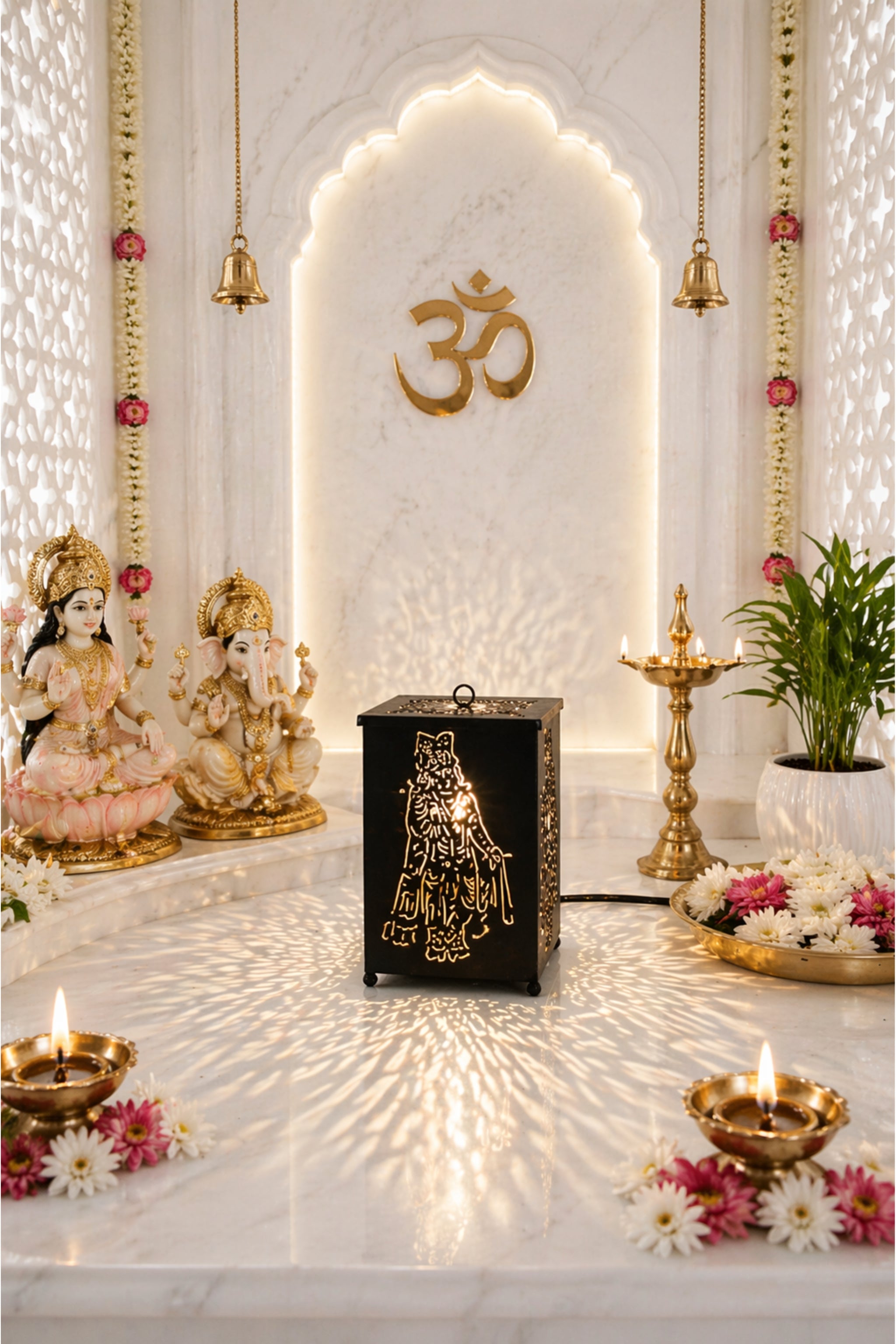 Radha Krishna LED Shadow Lamp with Cutwork Design | Decorative Spiritual Night Light for Bedroom, Temple & Home Decor | Metal Lamp for Diwali, Meditation & Gifting