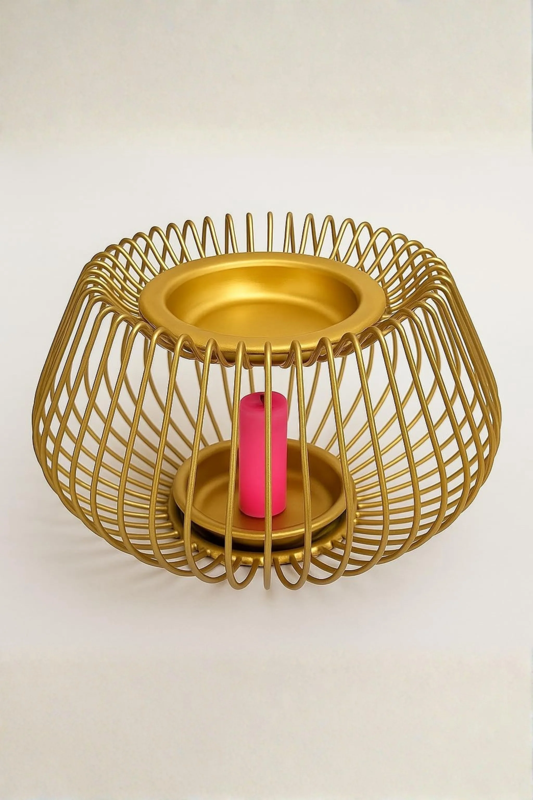 Modern Gold Wire Tea Light Aroma Diffuser With Metal Bowl | Candle Essential Oil Burner For Home, Spa & Bedroom | Includes Free 10ml Aroma Oil & 2 Tea Light Candles