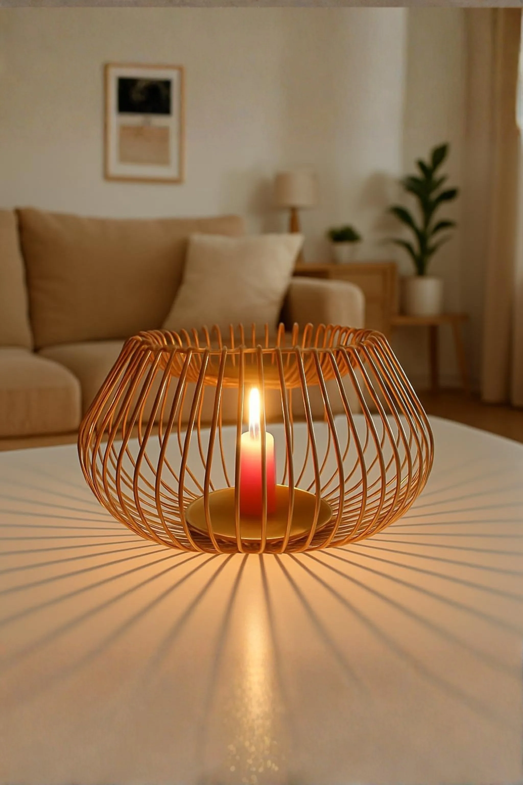 Modern Gold Wire Tea Light Aroma Diffuser With Metal Bowl | Candle Essential Oil Burner For Home, Spa & Bedroom | Includes Free 10ml Aroma Oil & 2 Tea Light Candles