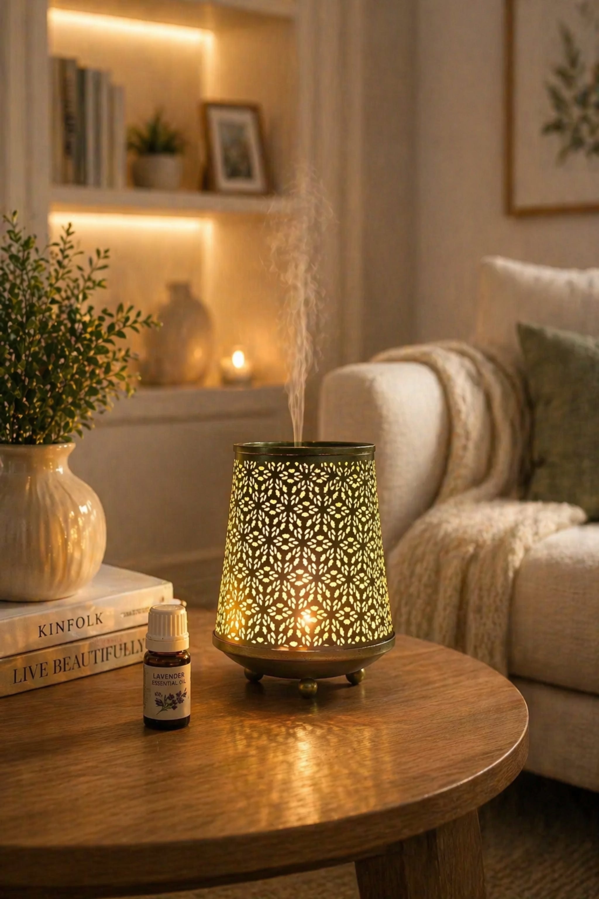 Metal Electric Aroma Diffuser Burner | Moroccan Cutwork Bulb Heat Oil Warmer Lamp | Fragrance Diffuser for Home, Office, Spa & Meditation | Free 10 ml Aroma Oil Included