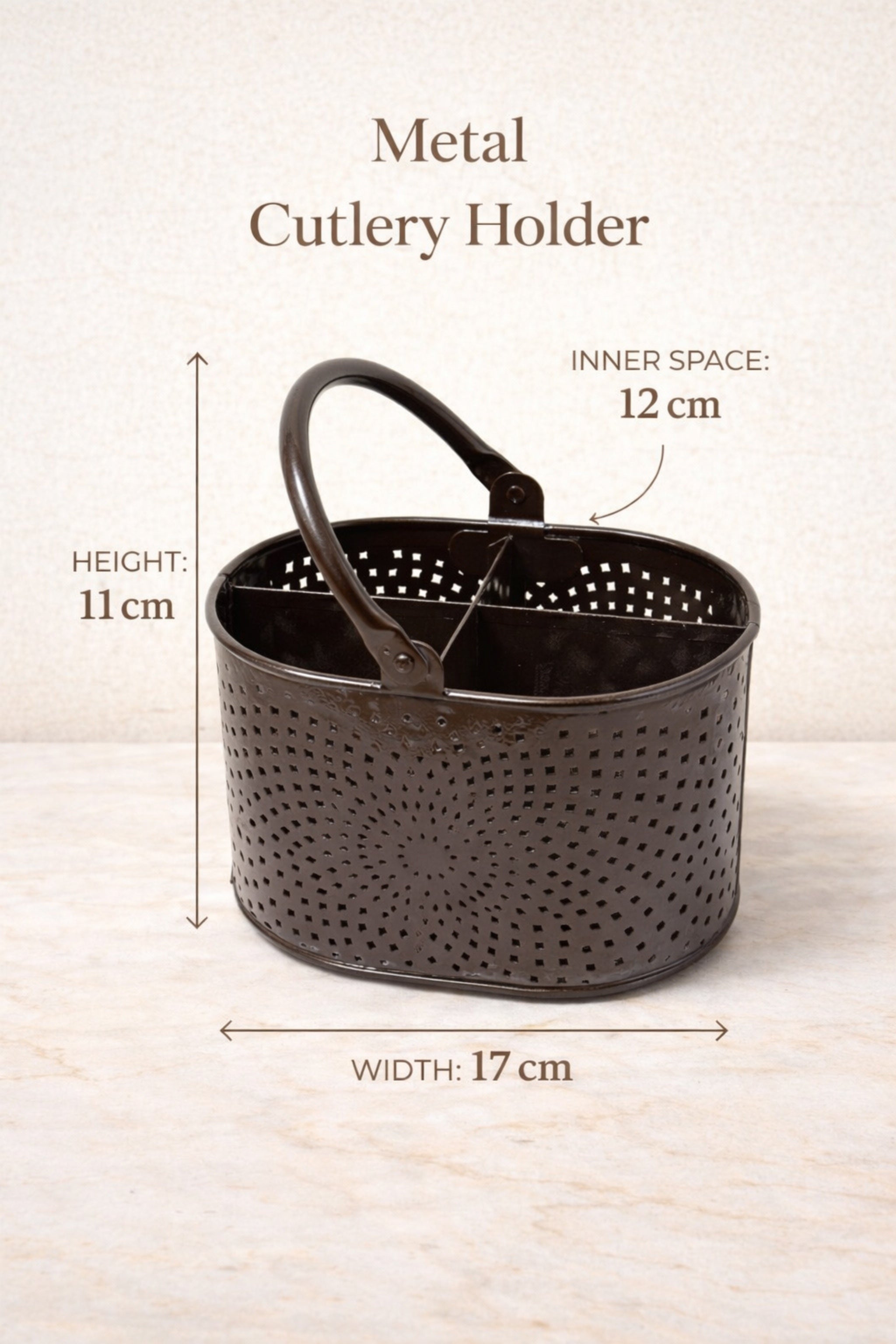 Premium Metal Cutlery Holder with Handle | 4 Compartment Utensil Caddy Basket Organizer | Portable Spoon, Fork, Knife & Napkin Stand for Kitchen, Dining Table & Home Storage
