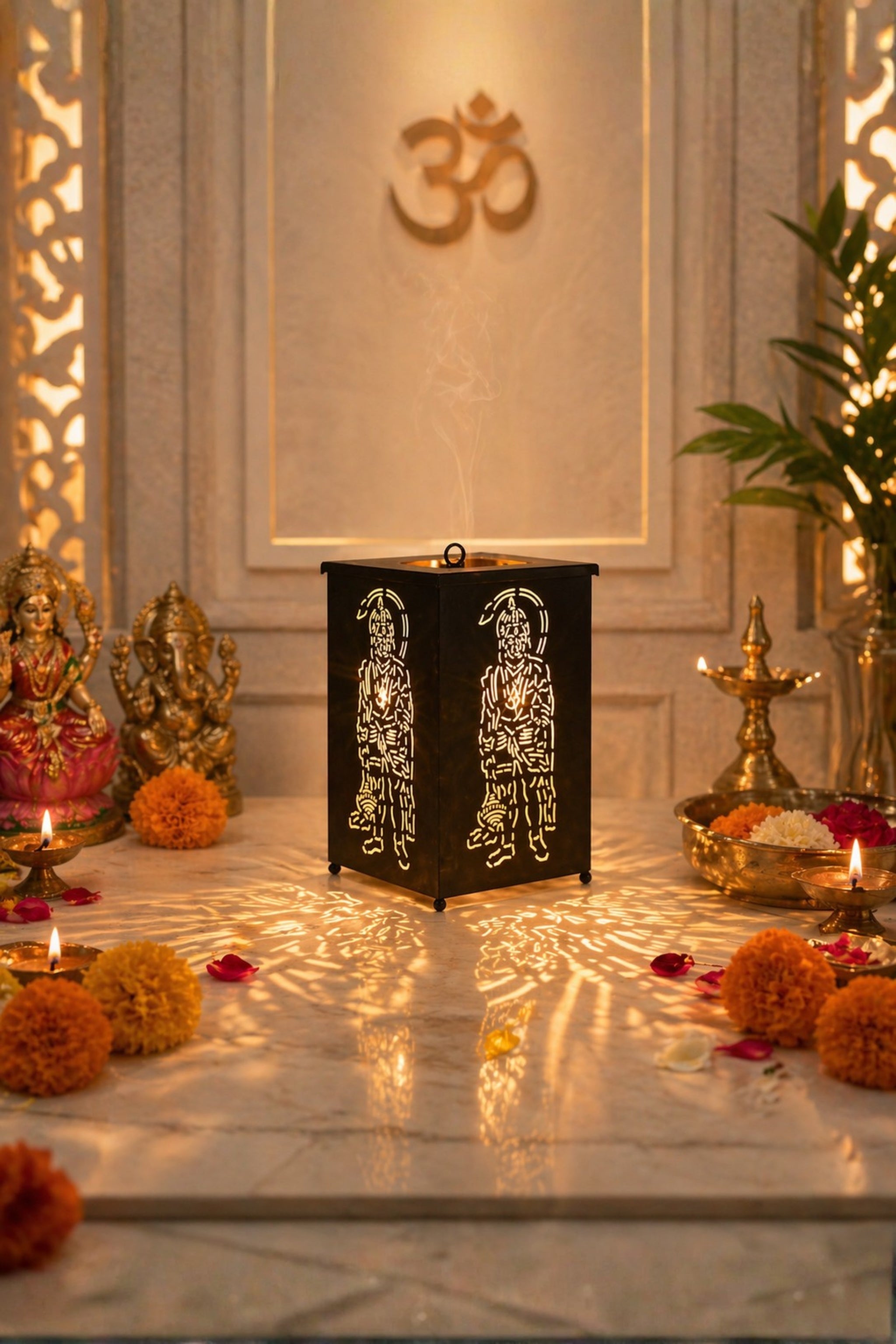 Hanuman Ji Electric Camphor Diffuser with Light Projection | Metal Aroma Burner for Home Temple, Pooja & Spiritual Décor