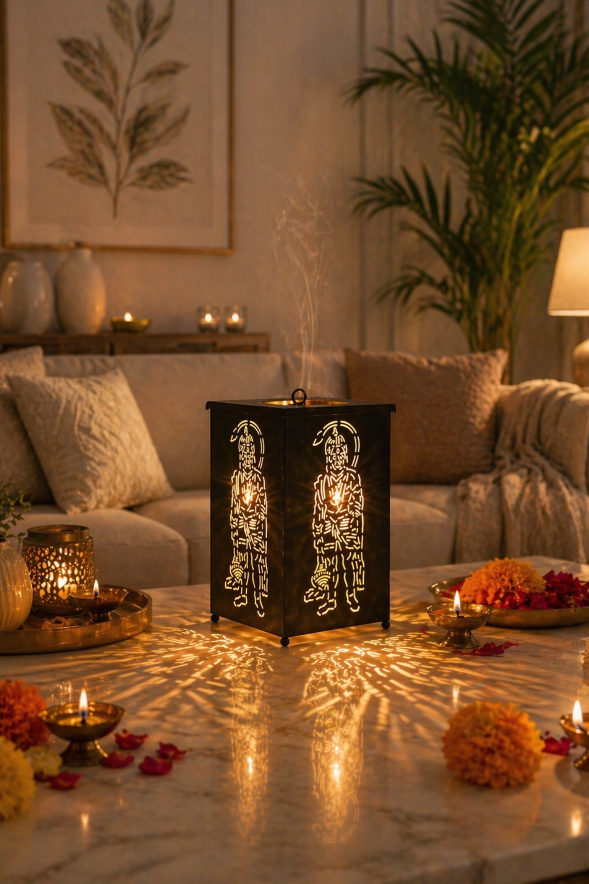 Hanuman Ji Electric Camphor Diffuser with Light Projection | Metal Aroma Burner for Home Temple, Pooja & Spiritual Décor