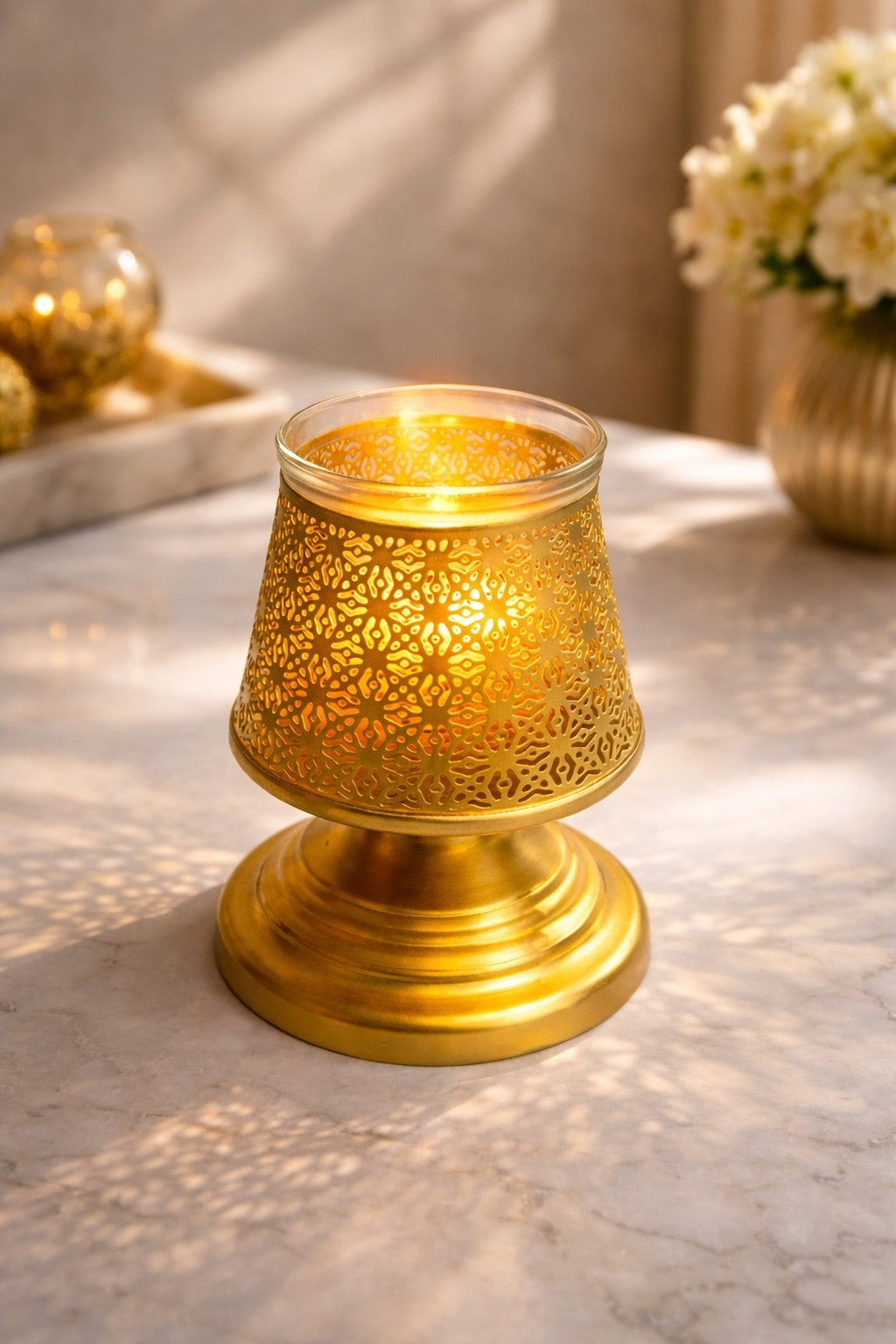 Metal Electric Aroma Diffuser Burner | Bulb Heat Oil Warmer Lamp | Fragrance Diffuser for Home, Office, Spa & Meditation | Free 10 ml Aroma Oil Included (Gold)