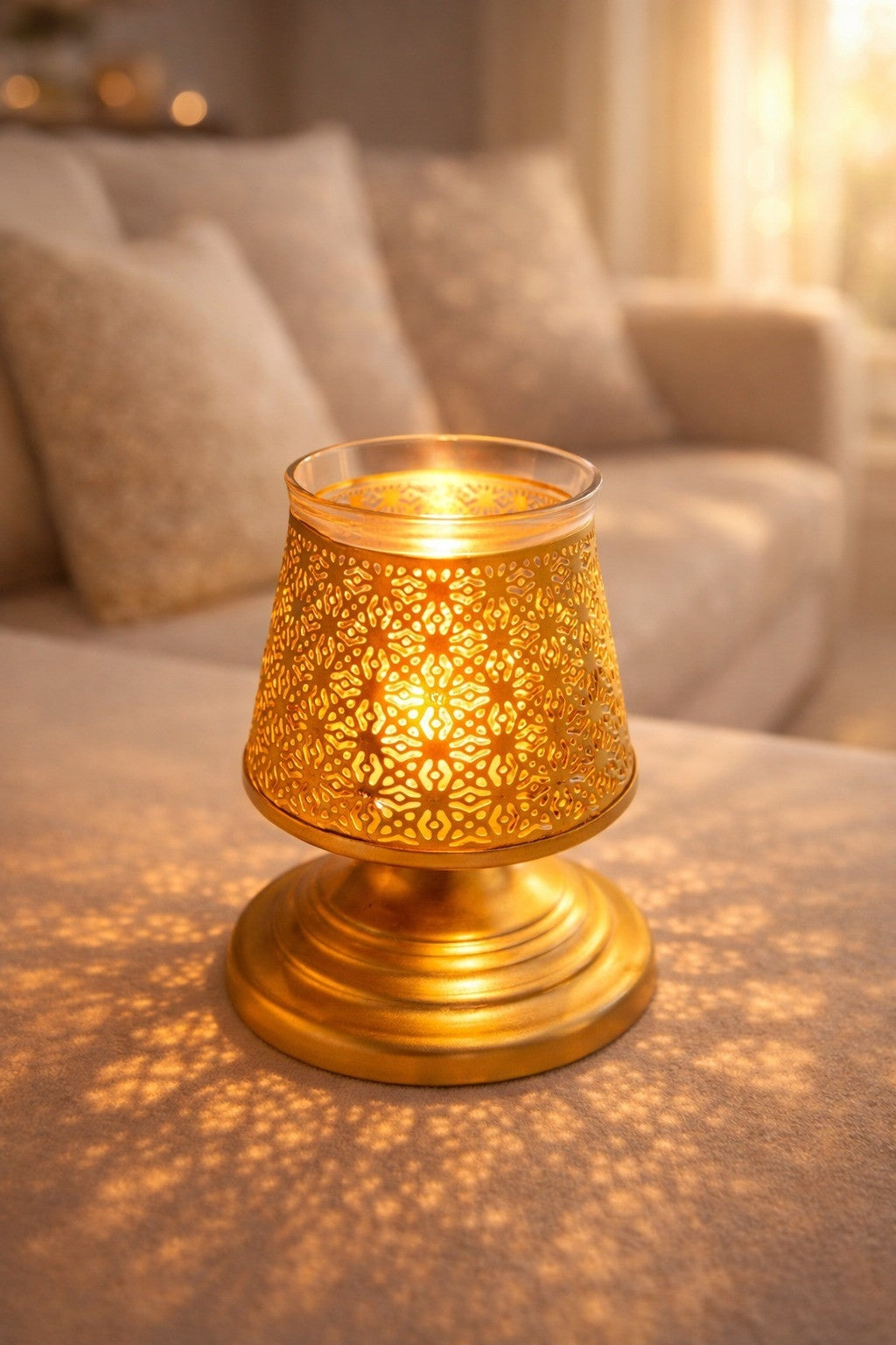 Metal Electric Aroma Diffuser Burner | Bulb Heat Oil Warmer Lamp | Fragrance Diffuser for Home, Office, Spa & Meditation | Free 10 ml Aroma Oil Included (Gold)