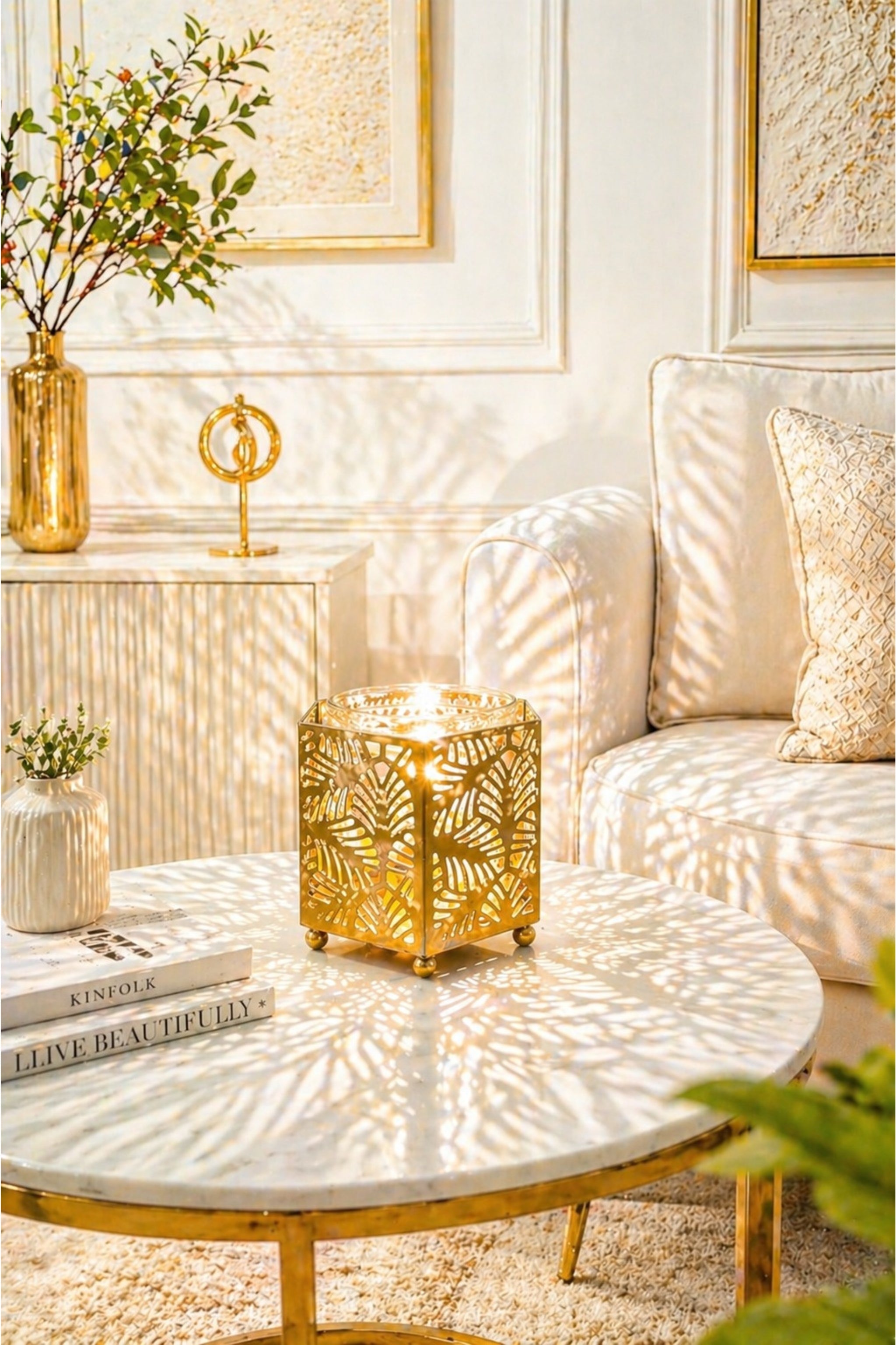 Golden Metal Electric Aroma Diffuser with Leaf Cutwork Design | Essential Oil Burner Lamp with Glass Bowl for Home, Spa & Relaxation | Decorative Fragrance Diffuser for Bedroom & Gifting