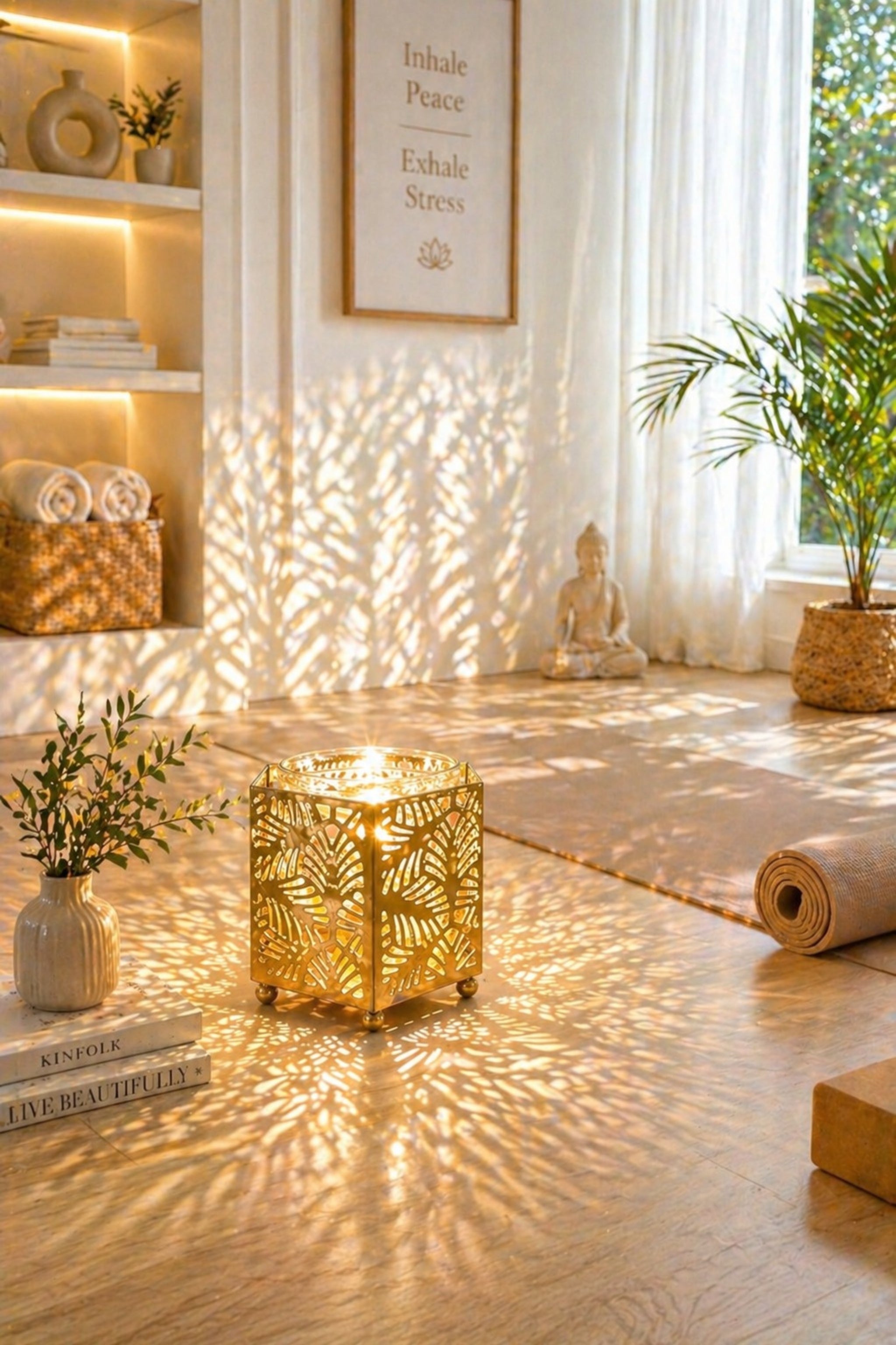 Golden Metal Electric Aroma Diffuser with Leaf Cutwork Design | Essential Oil Burner Lamp with Glass Bowl for Home, Spa & Relaxation | Decorative Fragrance Diffuser for Bedroom & Gifting