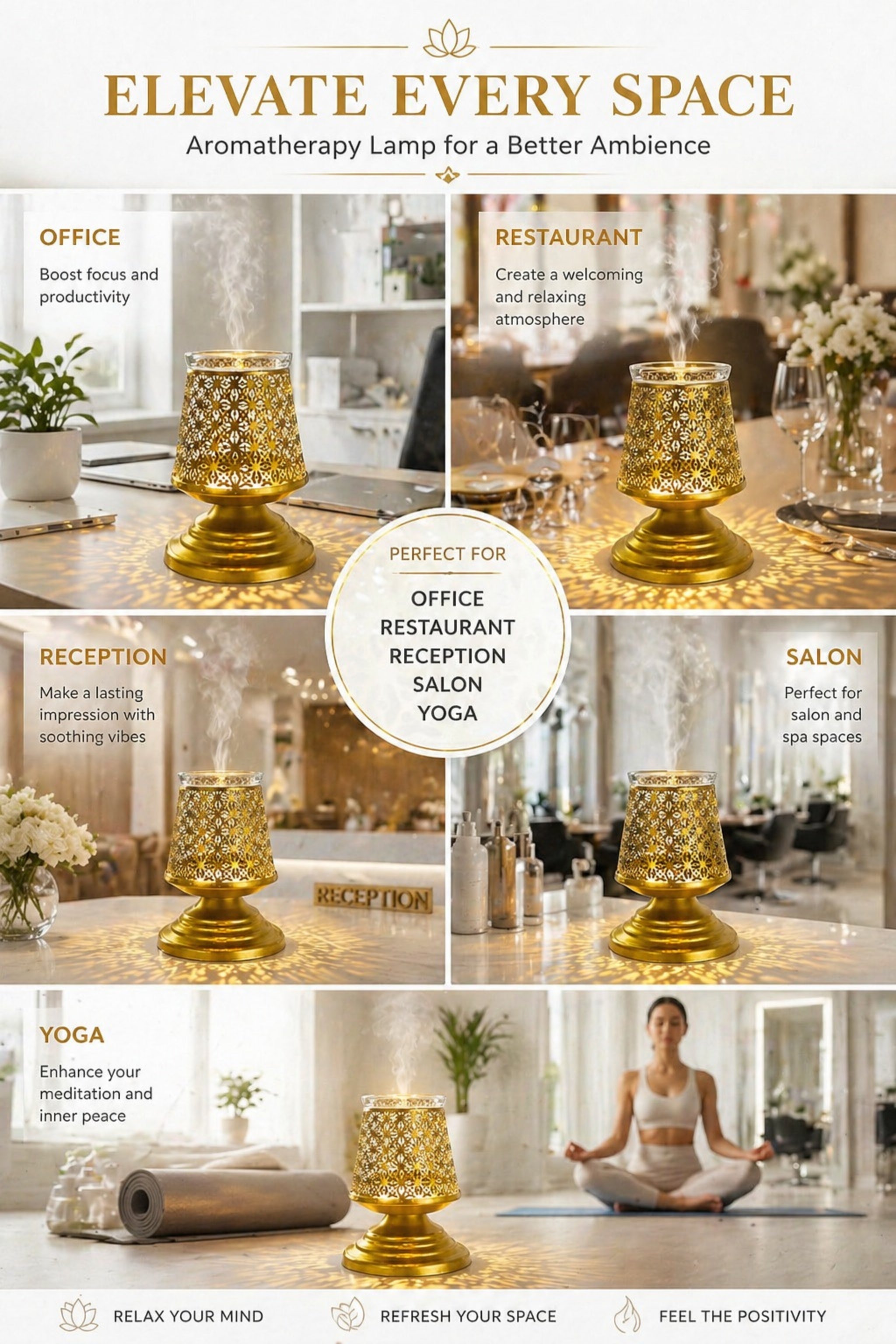 Metal Electric Aroma Diffuser Burner | Bulb Heat Oil Warmer Lamp | Fragrance Diffuser for Home, Office, Spa & Meditation | Free 10 ml Aroma Oil Included (Gold)