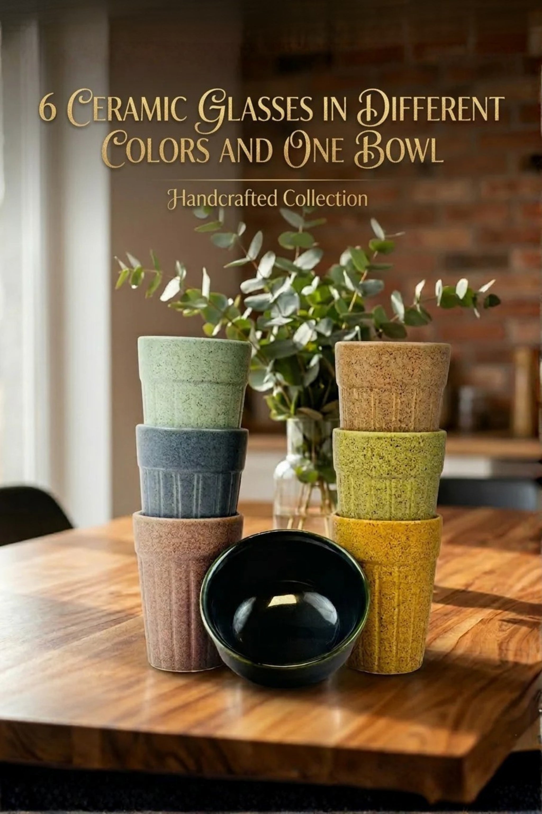 Premium Ceramic Tea Cup Set with Gold Metal Tray | Set of 6 Multicolor Cups with Snack Bowl & Designer Holder | Elegant Tea Coffee Serving Set for Home, Kitchen & Café