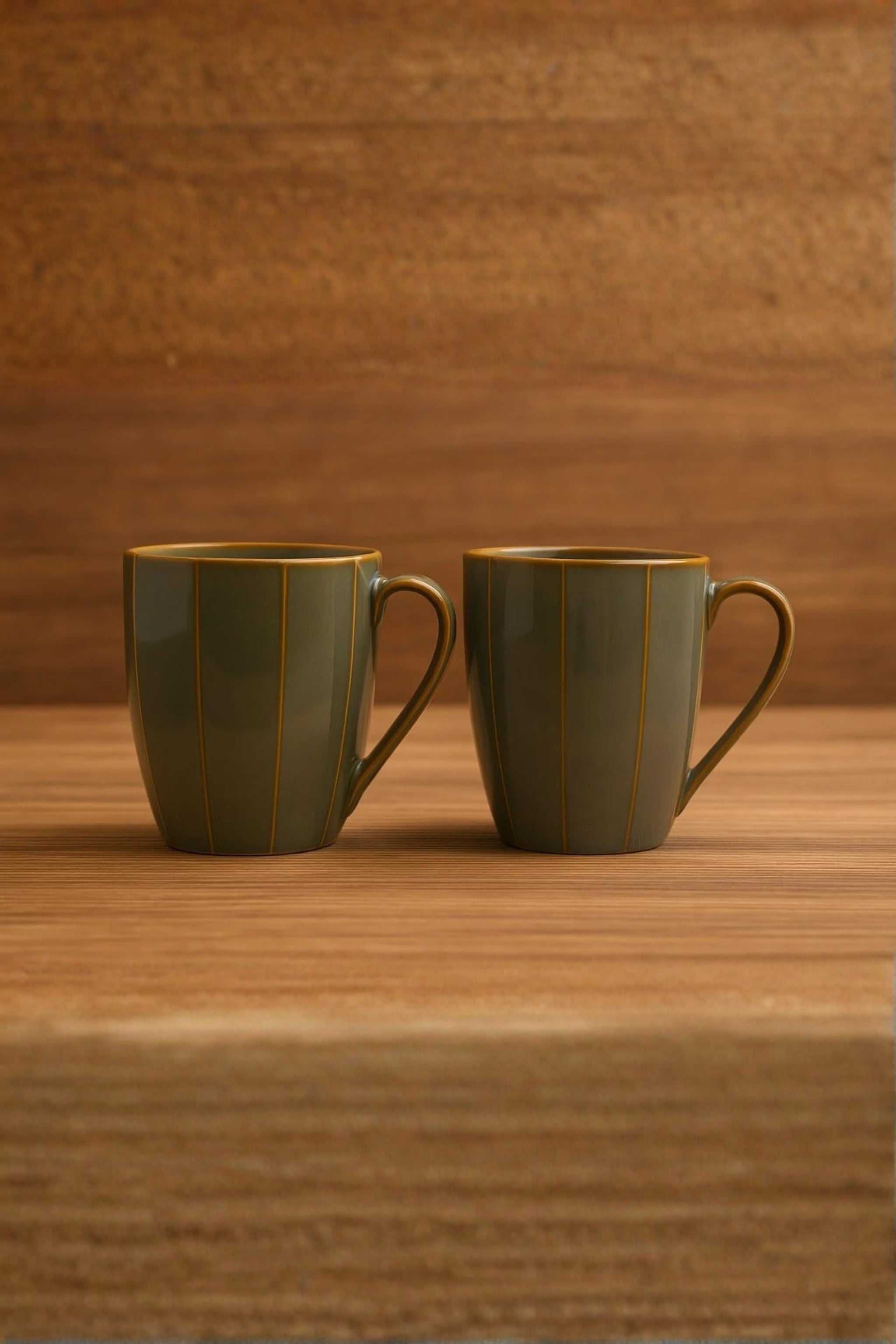 Premium Grey Ceramic Coffee Mug Set with Decorative Tray | 2 Pcs Elegant Tea & Coffee Cups | Gold Line Finish Drinkware with Designer Green Serving Base | Luxury Gifting Set for Home & Office