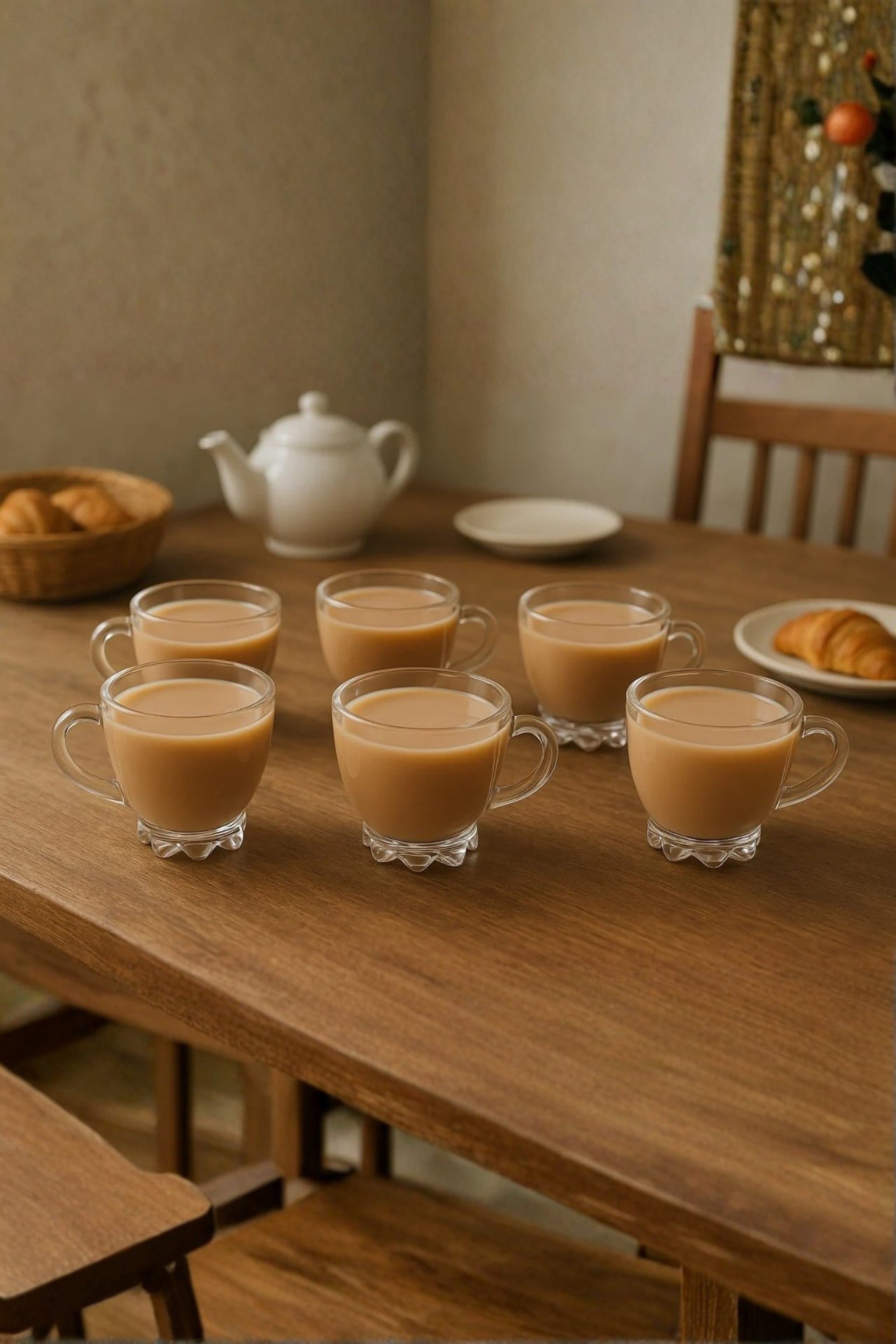 Premium Transparent Glass Cup Set with Metal Stand | 6 Pcs Designer Tea & Coffee Cups | Elegant Clear Glassware with Space-Saving Holder | Modern Drinkware for Home, Kitchen & Gifting